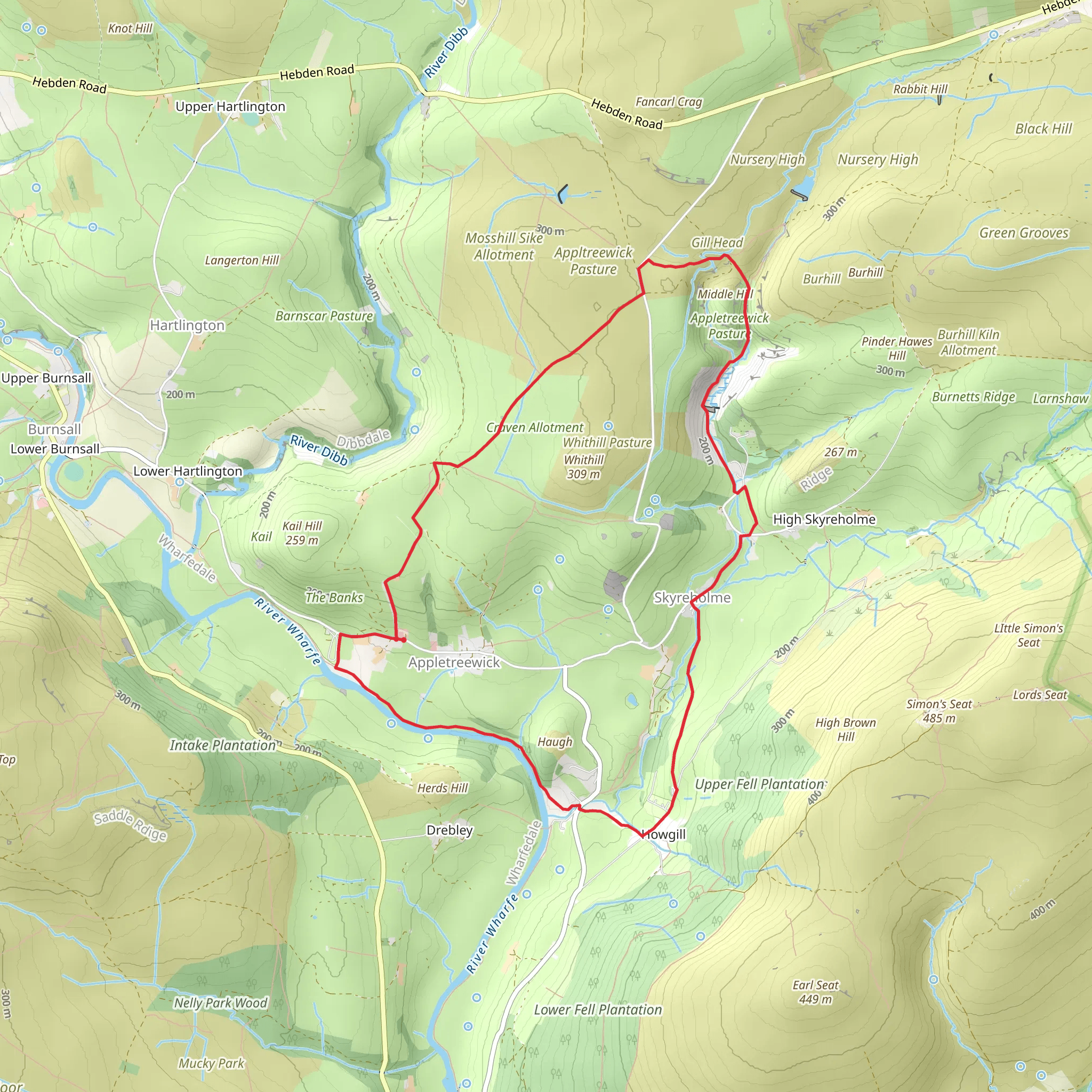 Appletreewick - River Wharfe - Howgill - Skyreholme and Troller's Gill mobile static map