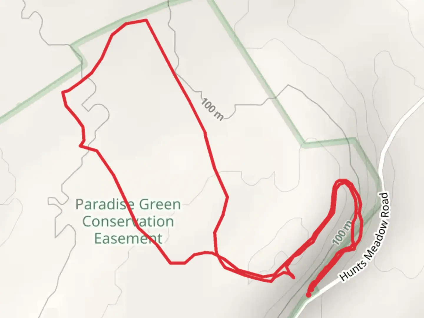 An image depicting the trail Hunts Meadow Road Loop and its surrounding area.