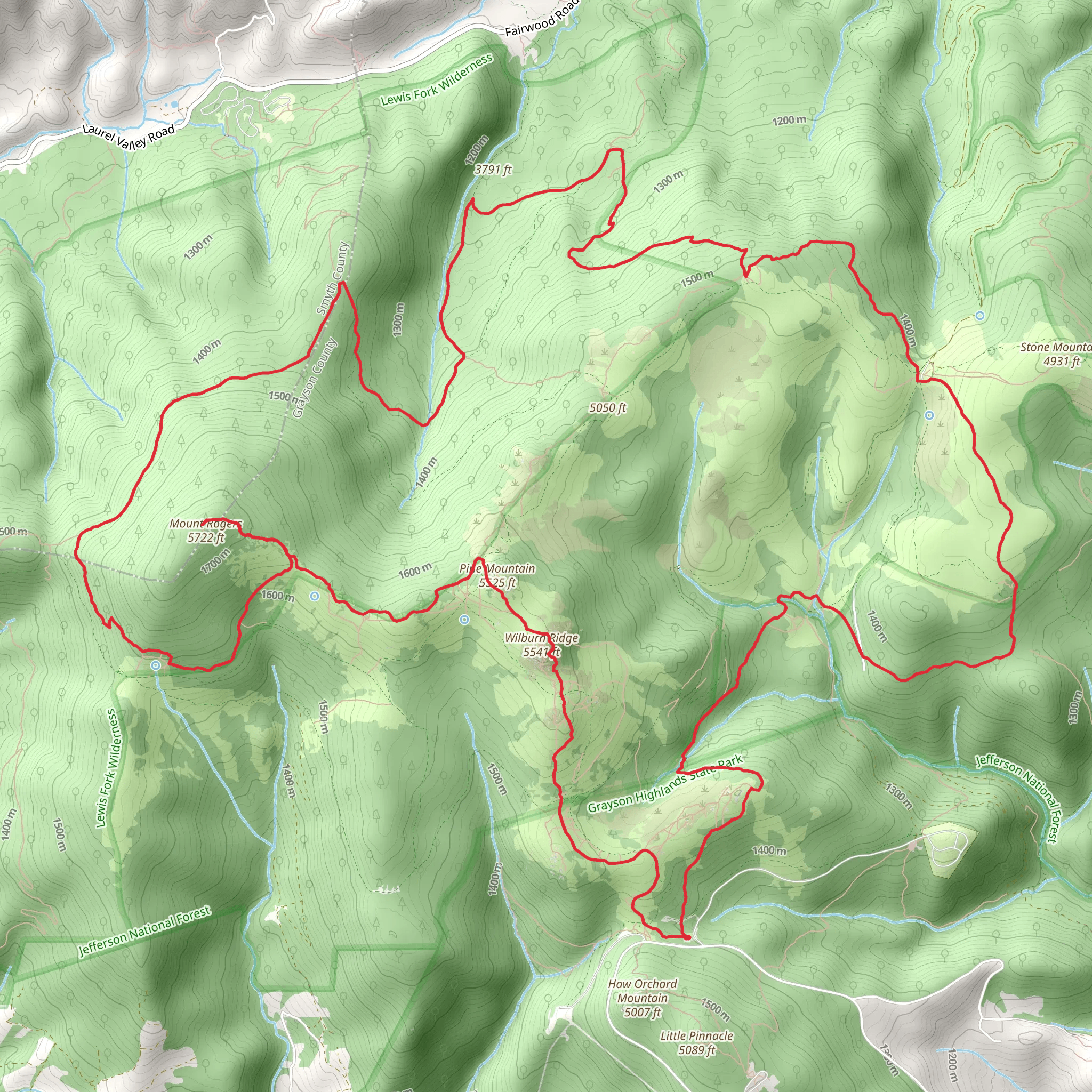 Pine Mountain Mount Rogers Loop via Appalachian Trail mobile static map