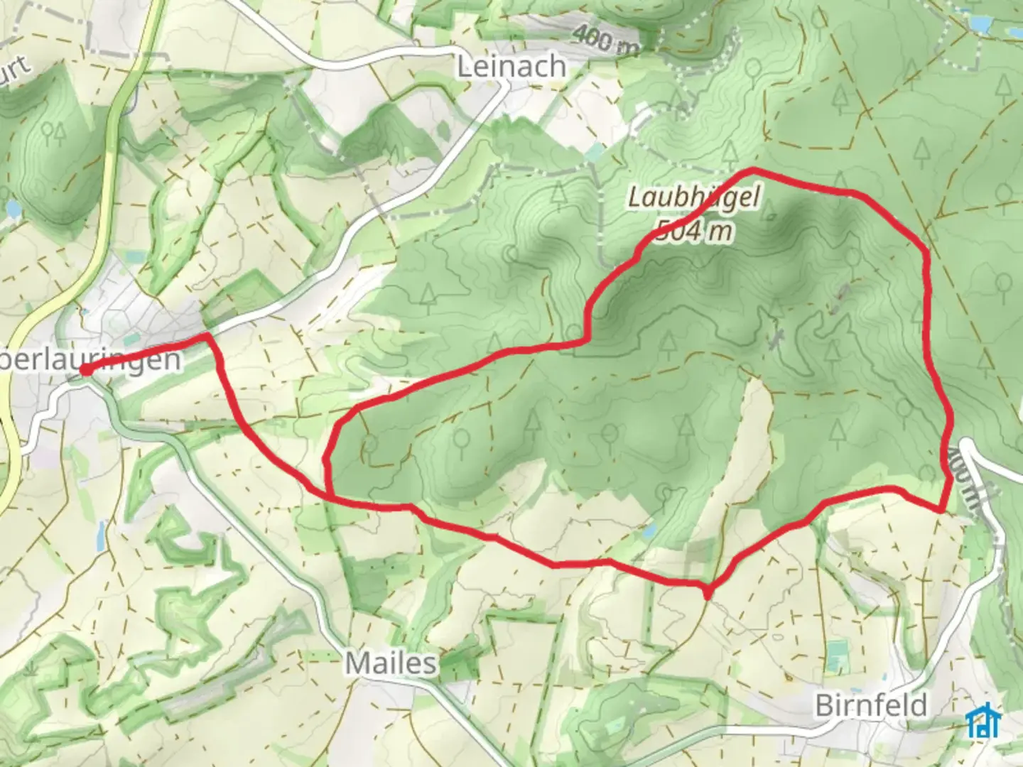 An image depicting the trail Geologieweg Stadtlauringen and its surrounding area.