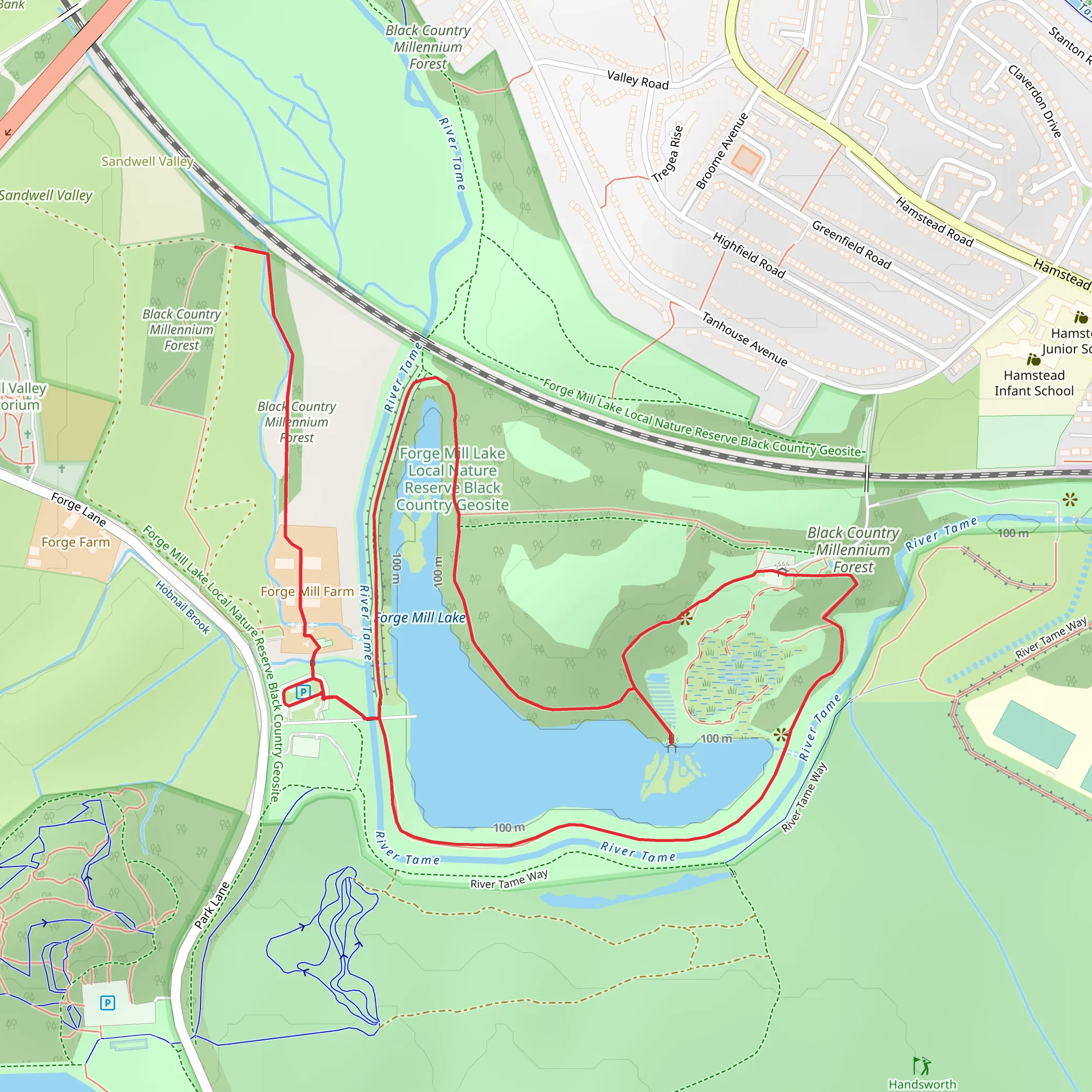 Forge Mill Lake and Sandwell Valley Country Park Loop mobile static map