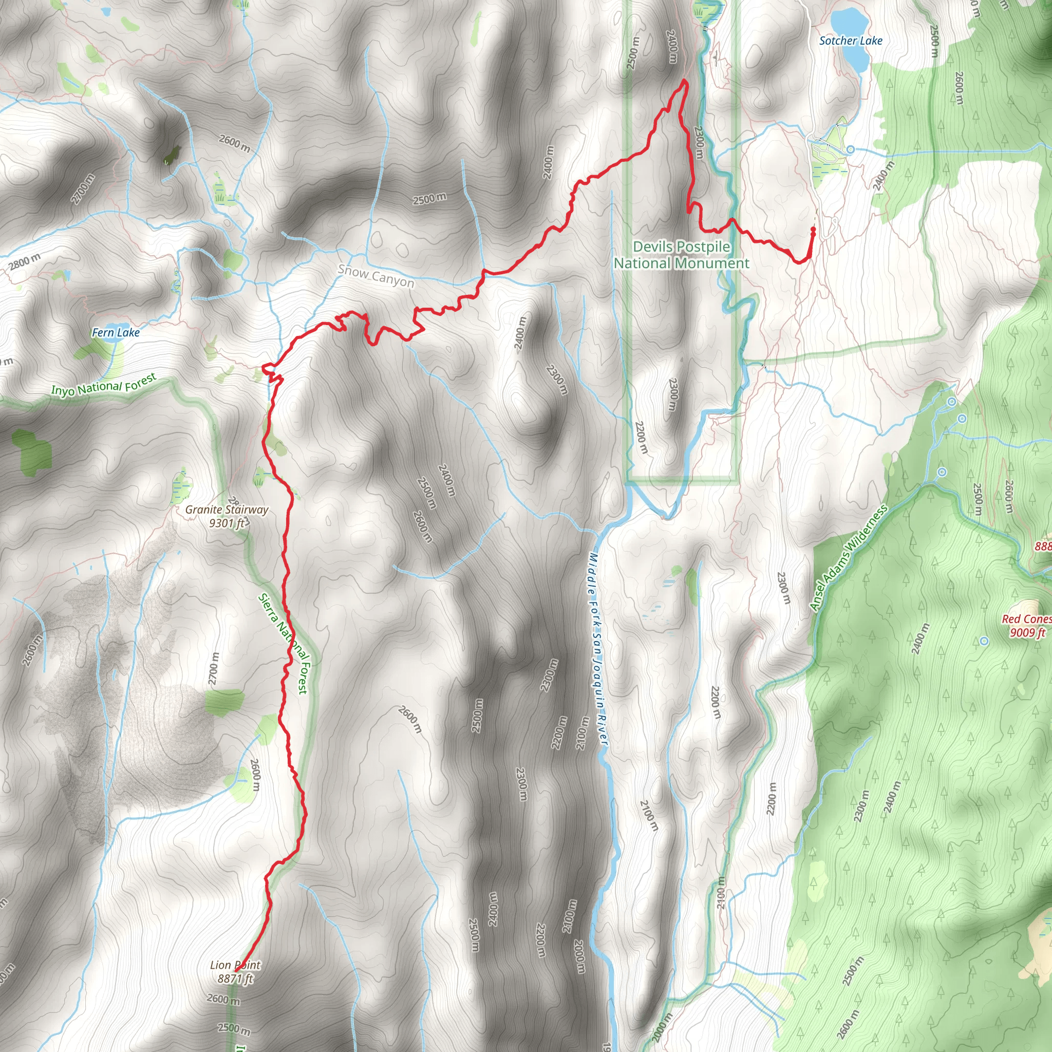 Lion Point via John Muir Trail mobile static map