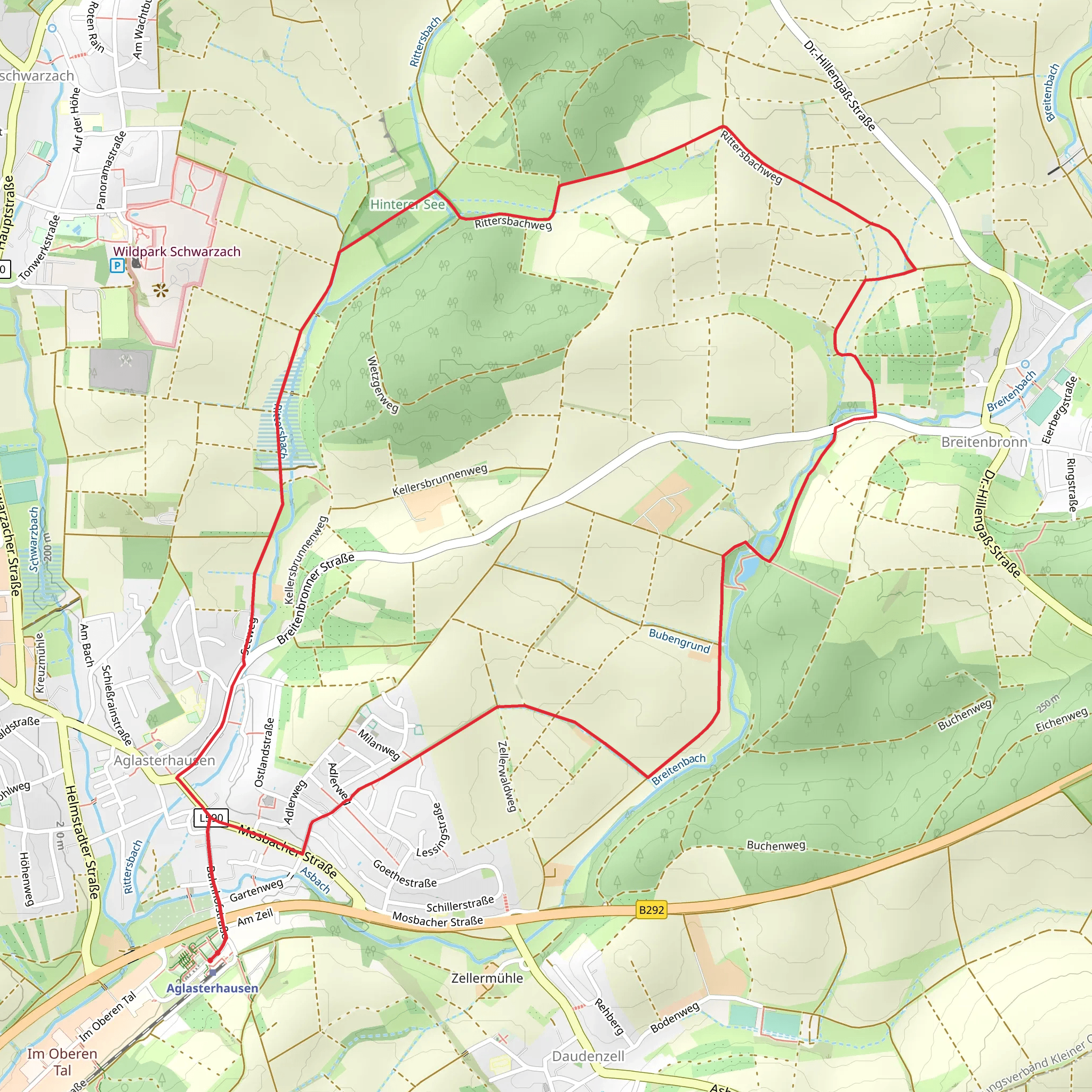 Aglasterhausener Seen via Rittersbachweg mobile static map