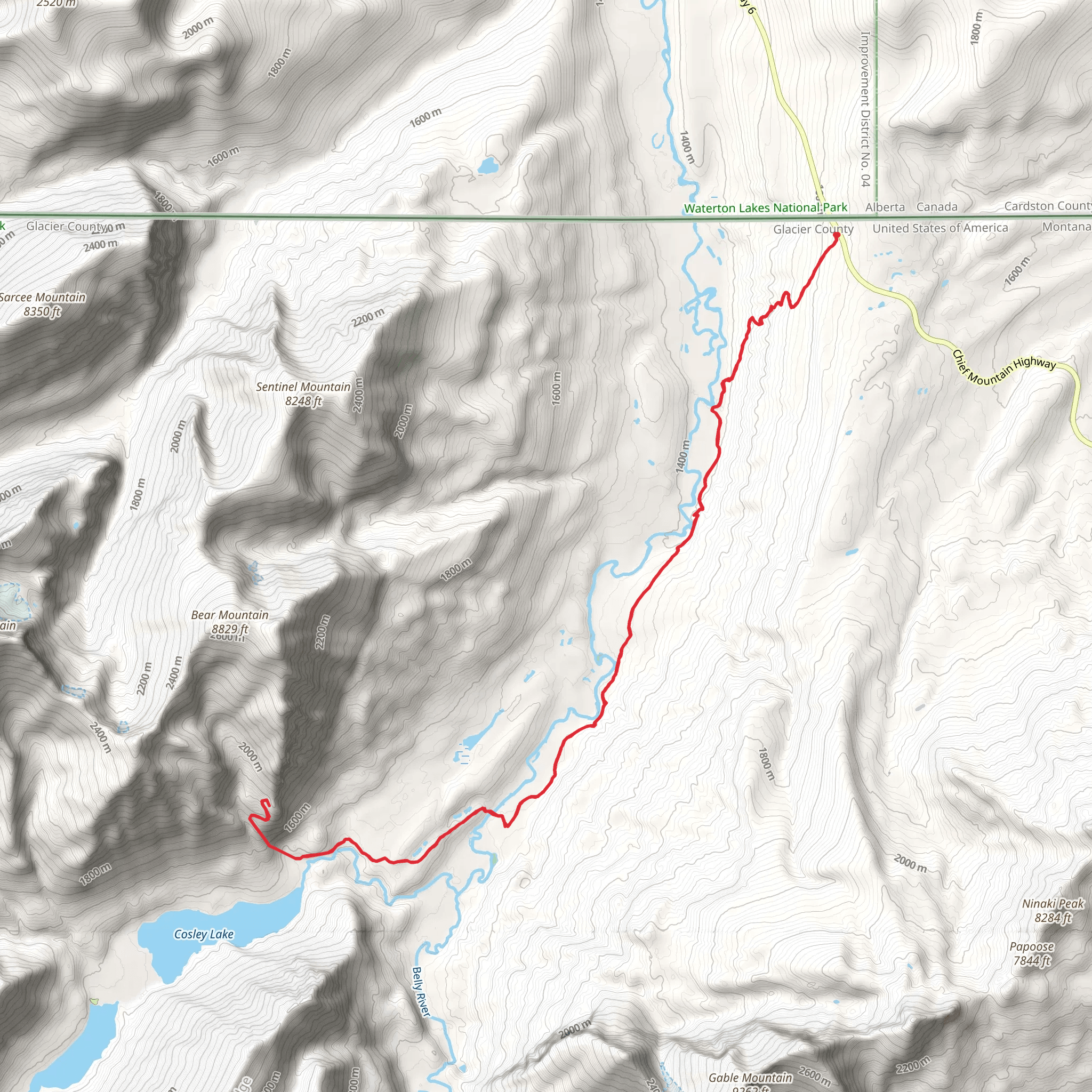 Bear Mountain Point Trail vis CDT - Chief Mountain Route to Canada mobile static map