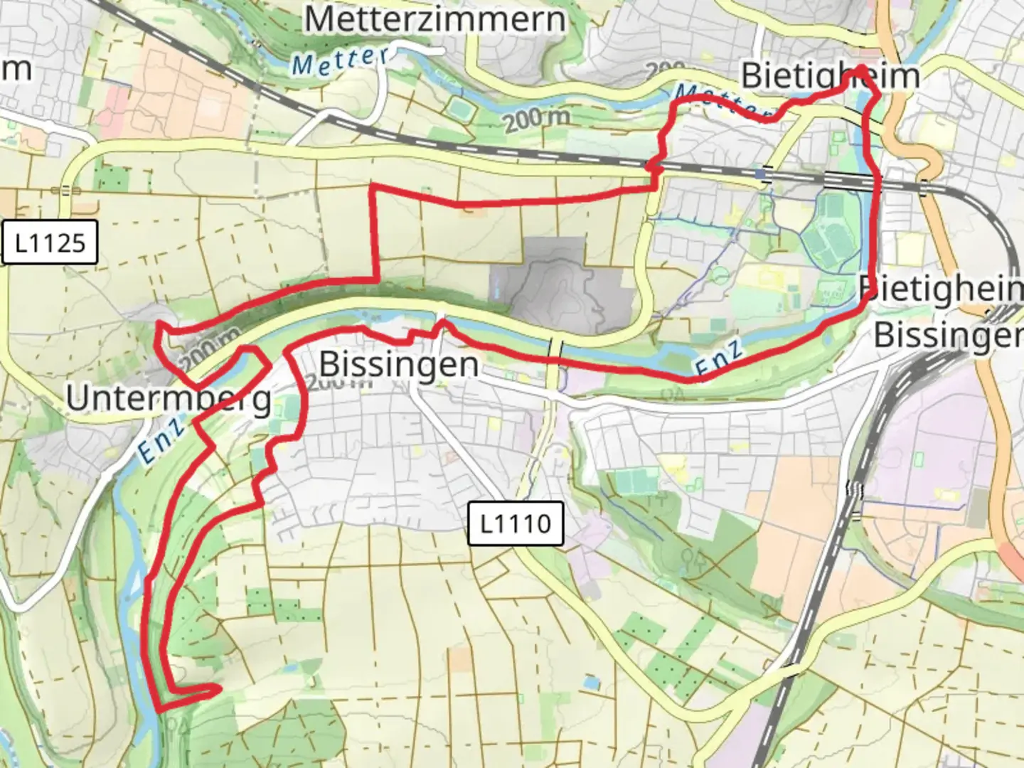 An image depicting the trail Enz via Enztal and its surrounding area.
