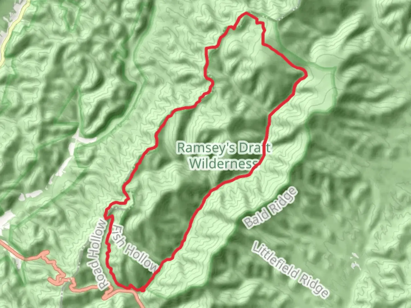 An image depicting the trail Ramseys Draft, Shenandoah Mountain and Road Hollow Loop Trail and its surrounding area.