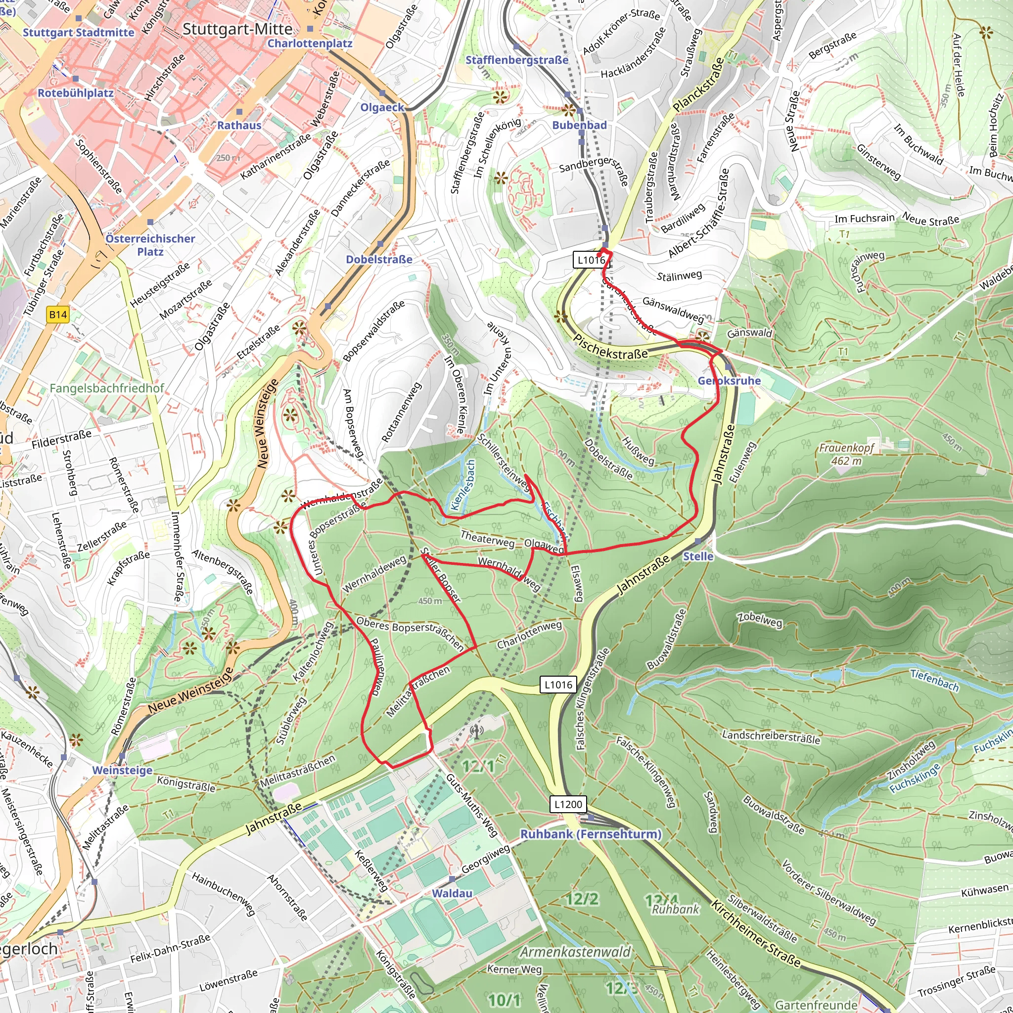 Stuttgarter Rundwanderweg and Wernhalde Loop mobile static map