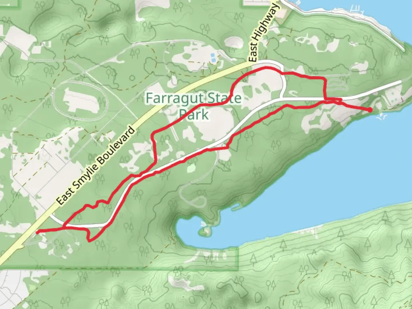 An image depicting the trail Farragut State Park South Short Loop and its surrounding area.