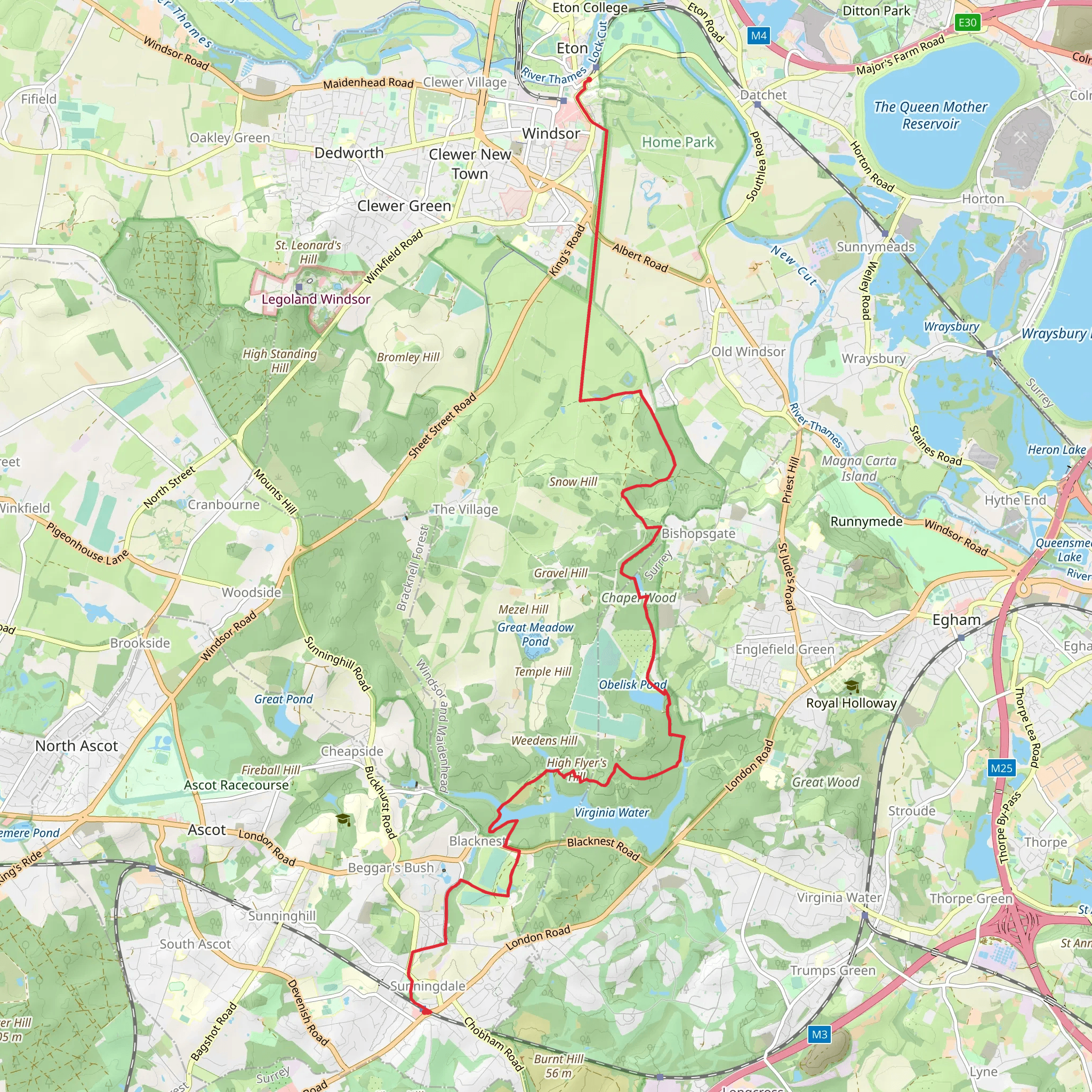 Sunningdale to Windsor Walk mobile static map