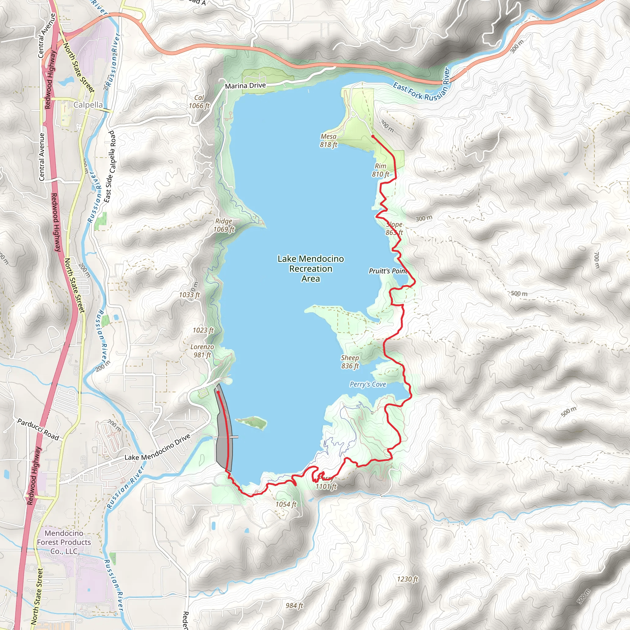 Lake Mendocino East Shore Walk mobile static map