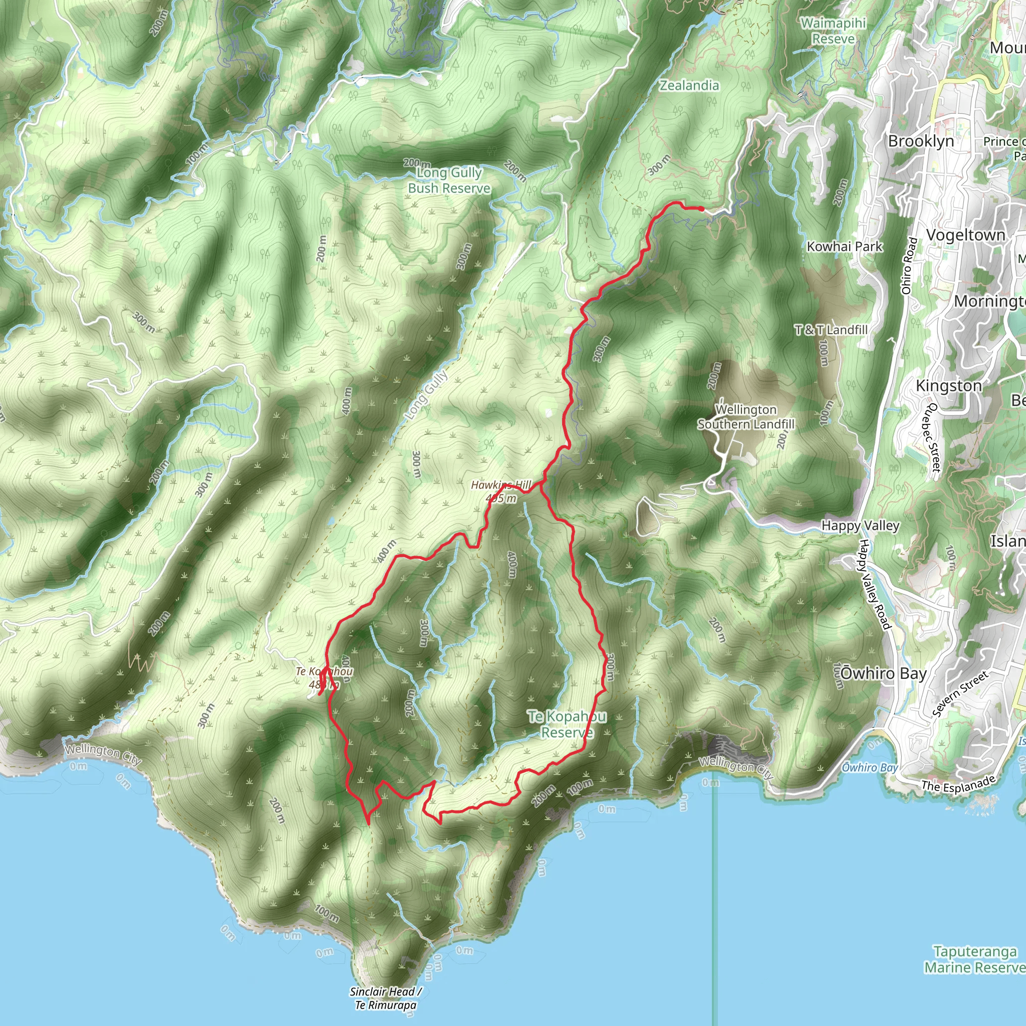 Wind Turbine, Te Kopahou and Red Rocks Loop mobile static map