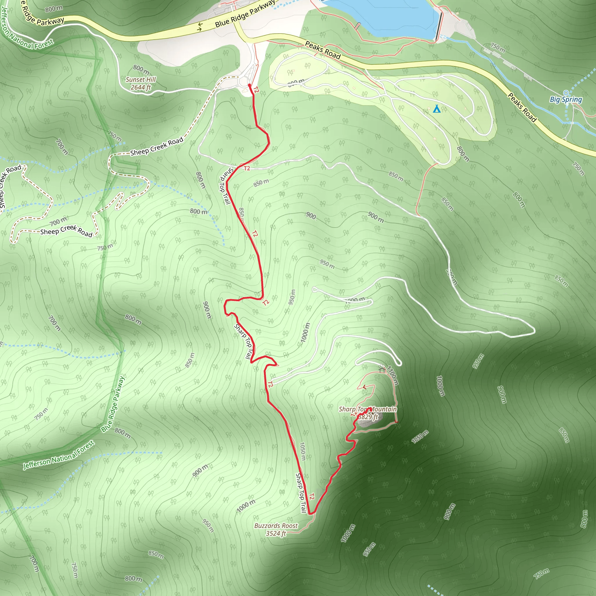 Sharp Top Mountain via Sharp Top Trail mobile static map