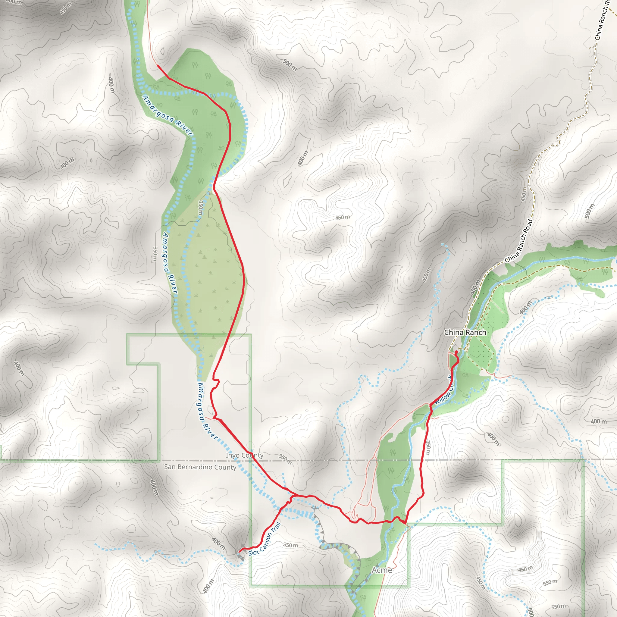 Amargosa, Amargosa River and Slot Canyon Trail mobile static map