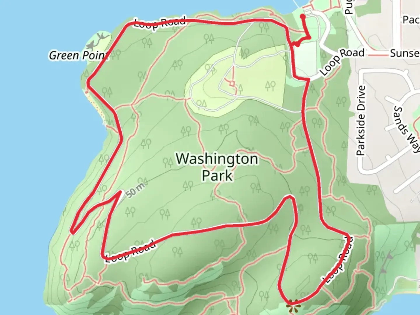 An image depicting the trail Washington Park Loop and its surrounding area.