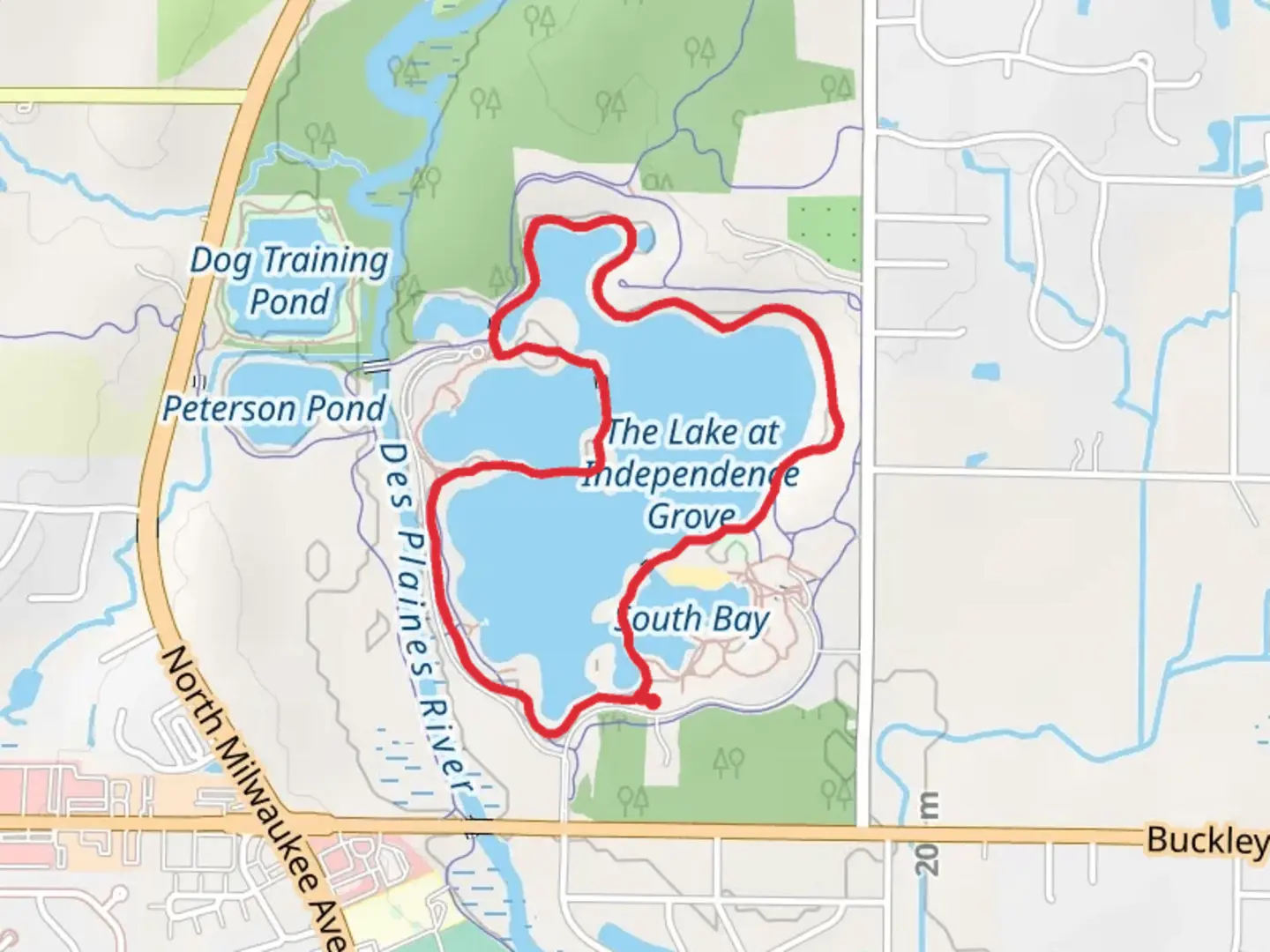 An image depicting the trail Independence Grove Loop and its surrounding area.