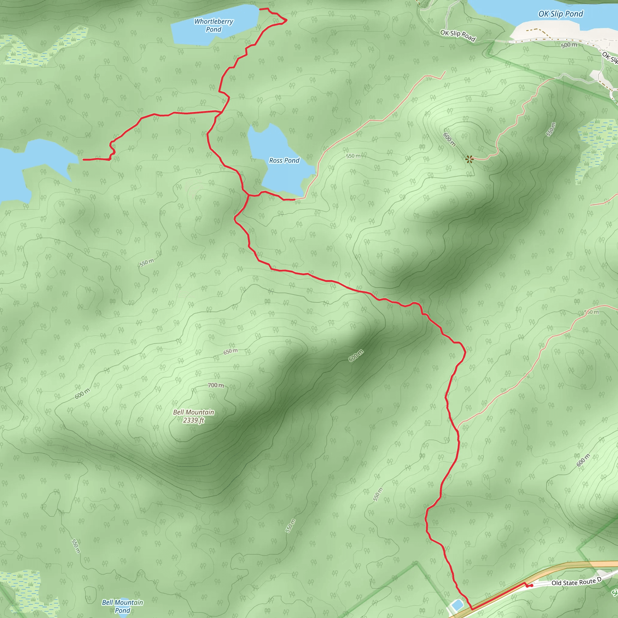 Ross Pond-Big Bad Luck Pond-Whortleberry Pond Trail mobile static map