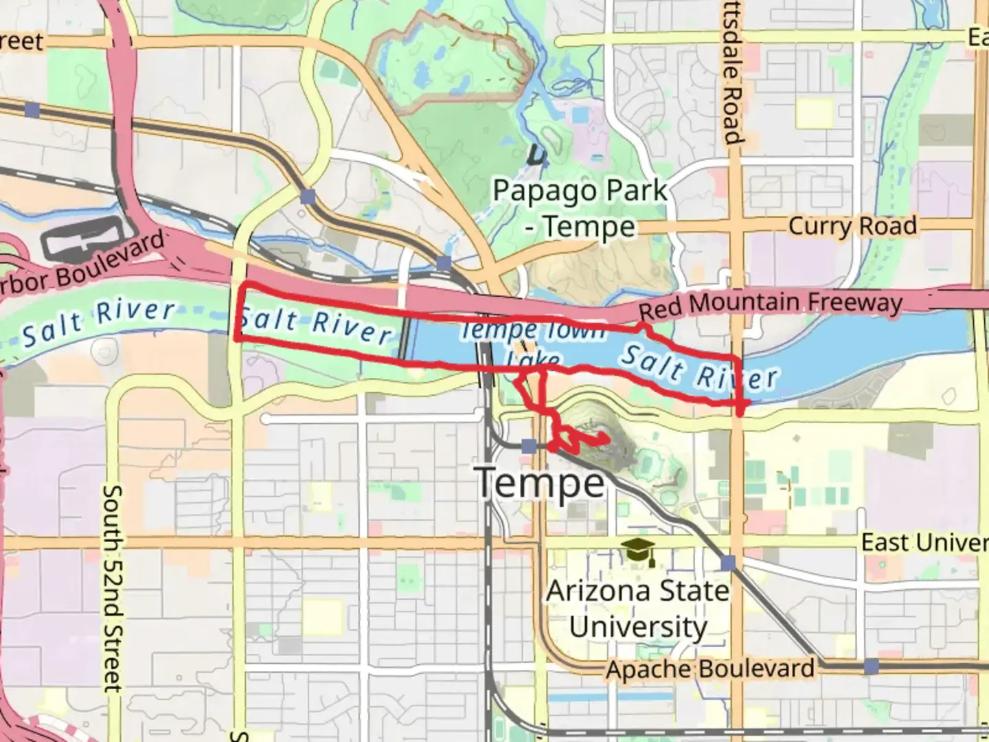 An image depicting the trail Tempe Town Lake Loop and its surrounding area.