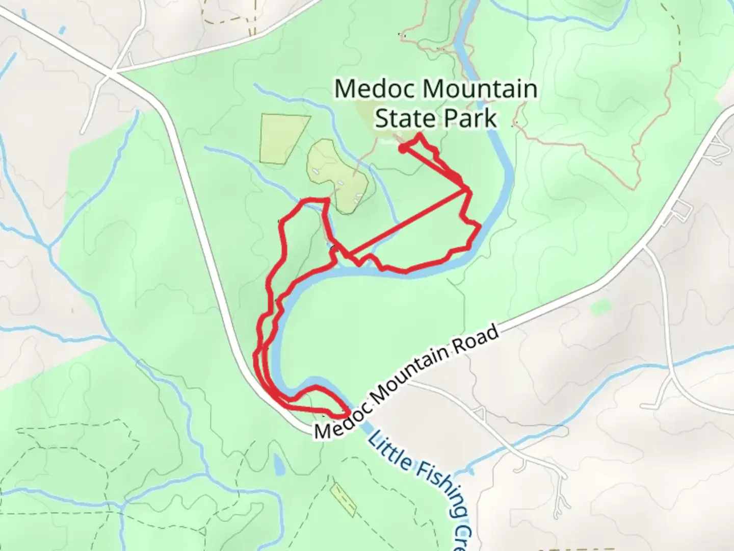 An image depicting the trail Little Fishing Creek via Bluff Loop Trail and its surrounding area.