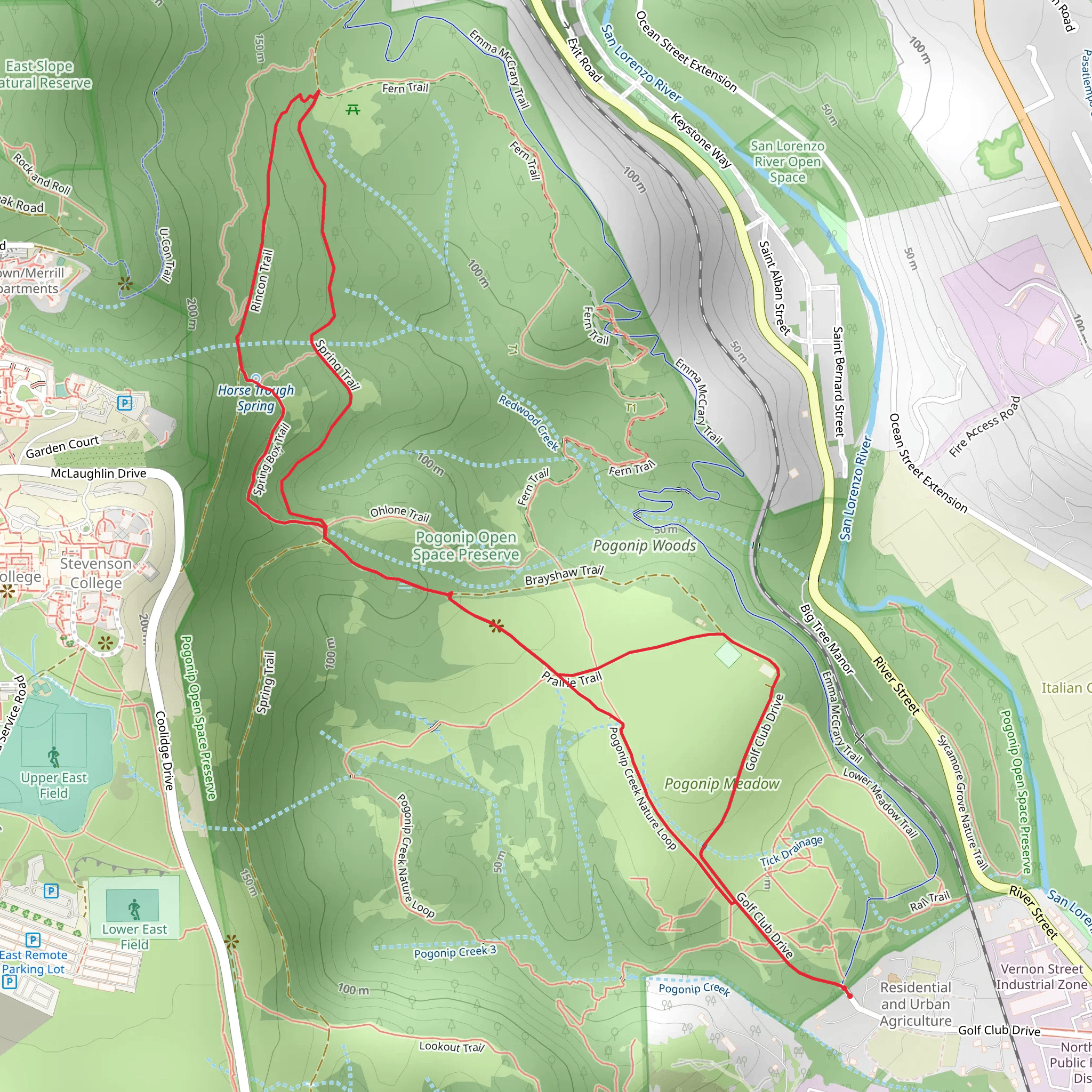 Pogonip Creek Nature, Spring Box and Spring Loop Trail mobile static map