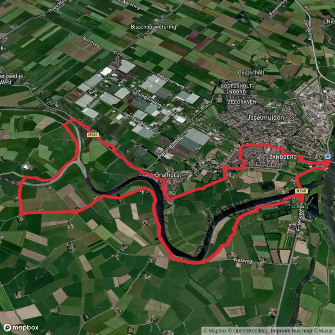 An image depicting the trail Ganzendiep via Zuiderzeepad and its surrounding area.