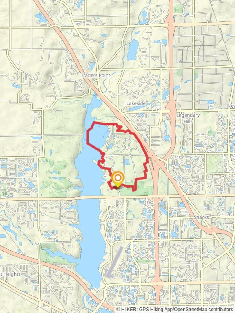 An image depicting the trail Water Fowl Sanctuary via Red Trail and its surrounding area.