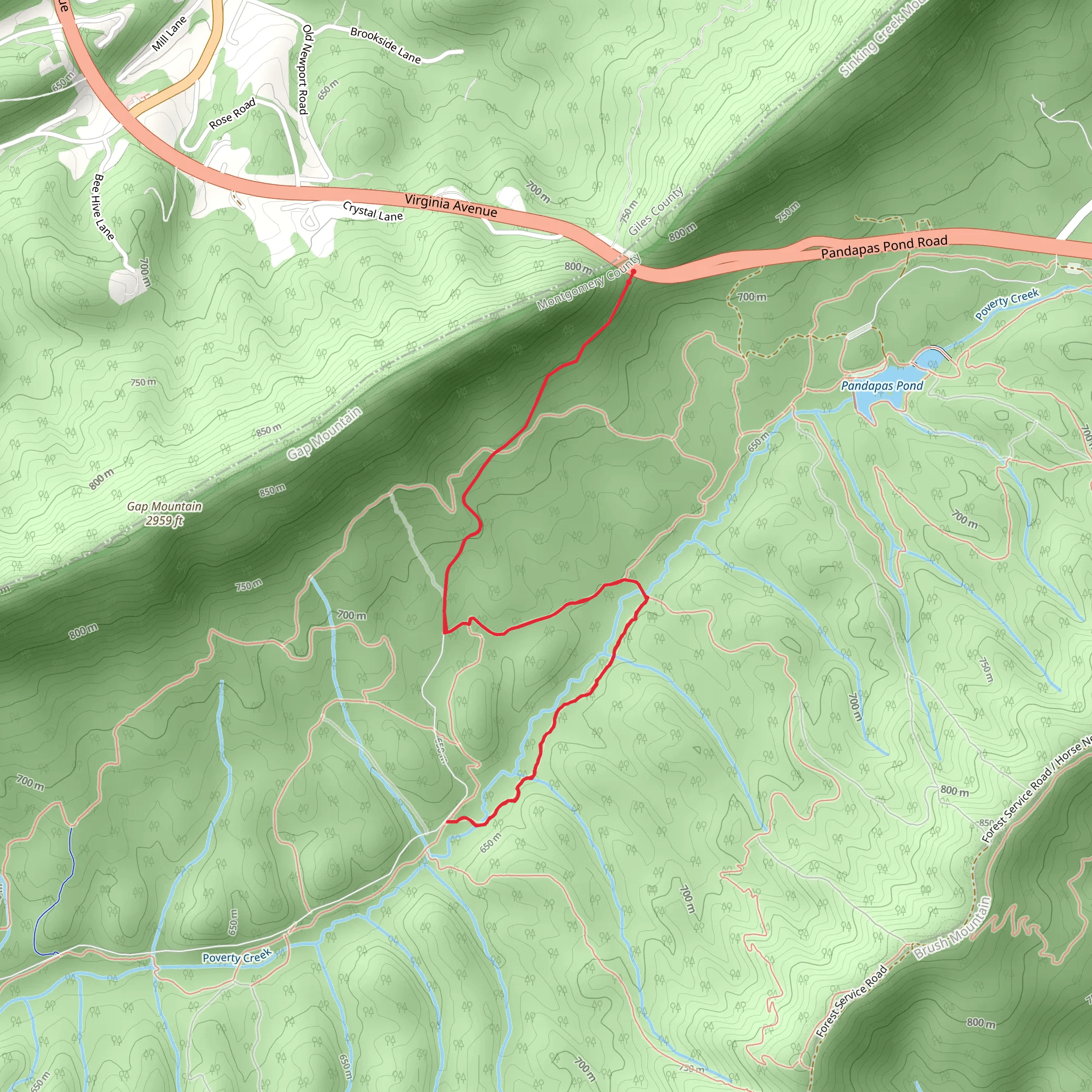 May Apple Trail via Poverty Creek Trail mobile static map