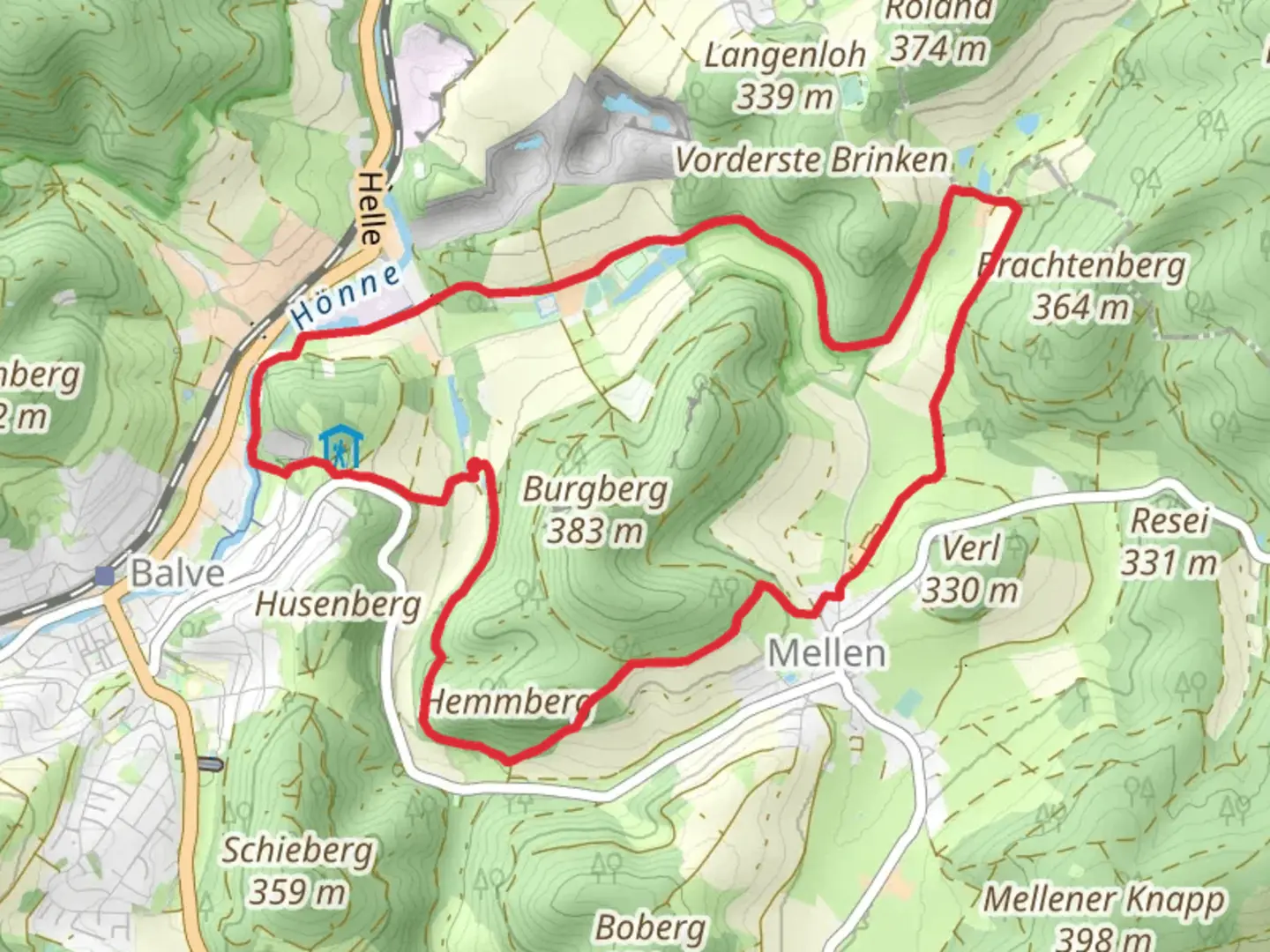 An image depicting the trail Luisenhutte, Orlebachtal and Balve Cave Loop and its surrounding area.