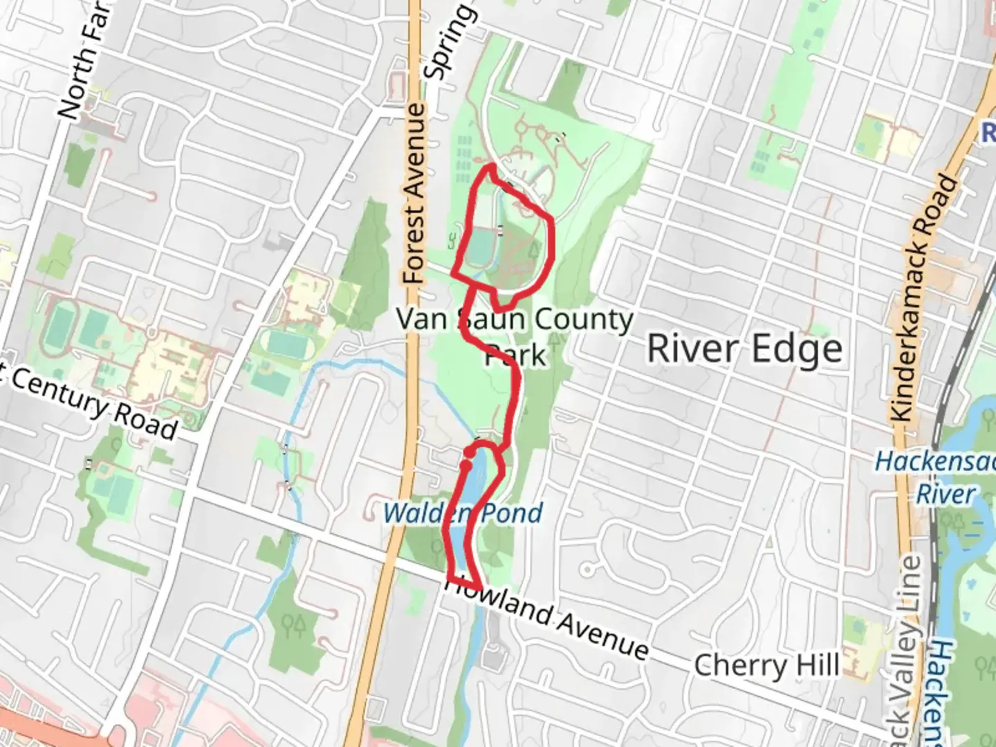 An image depicting the trail Walden Pond and Van Saun County Park Loop and its surrounding area.