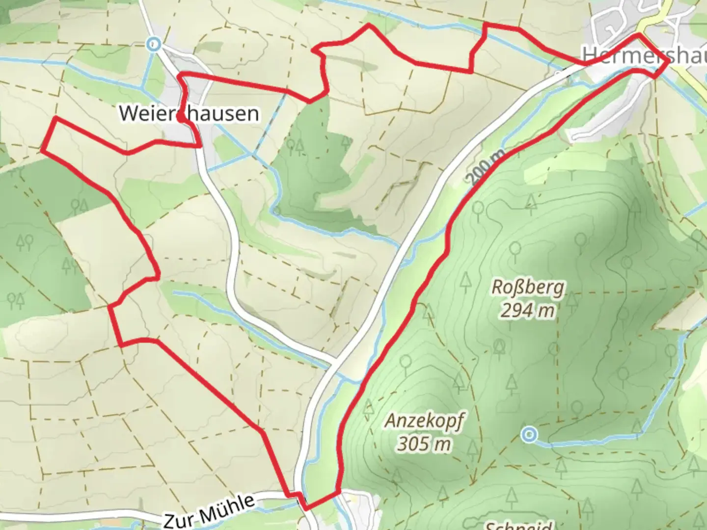 An image depicting the trail Allna from Weiershausen and its surrounding area.