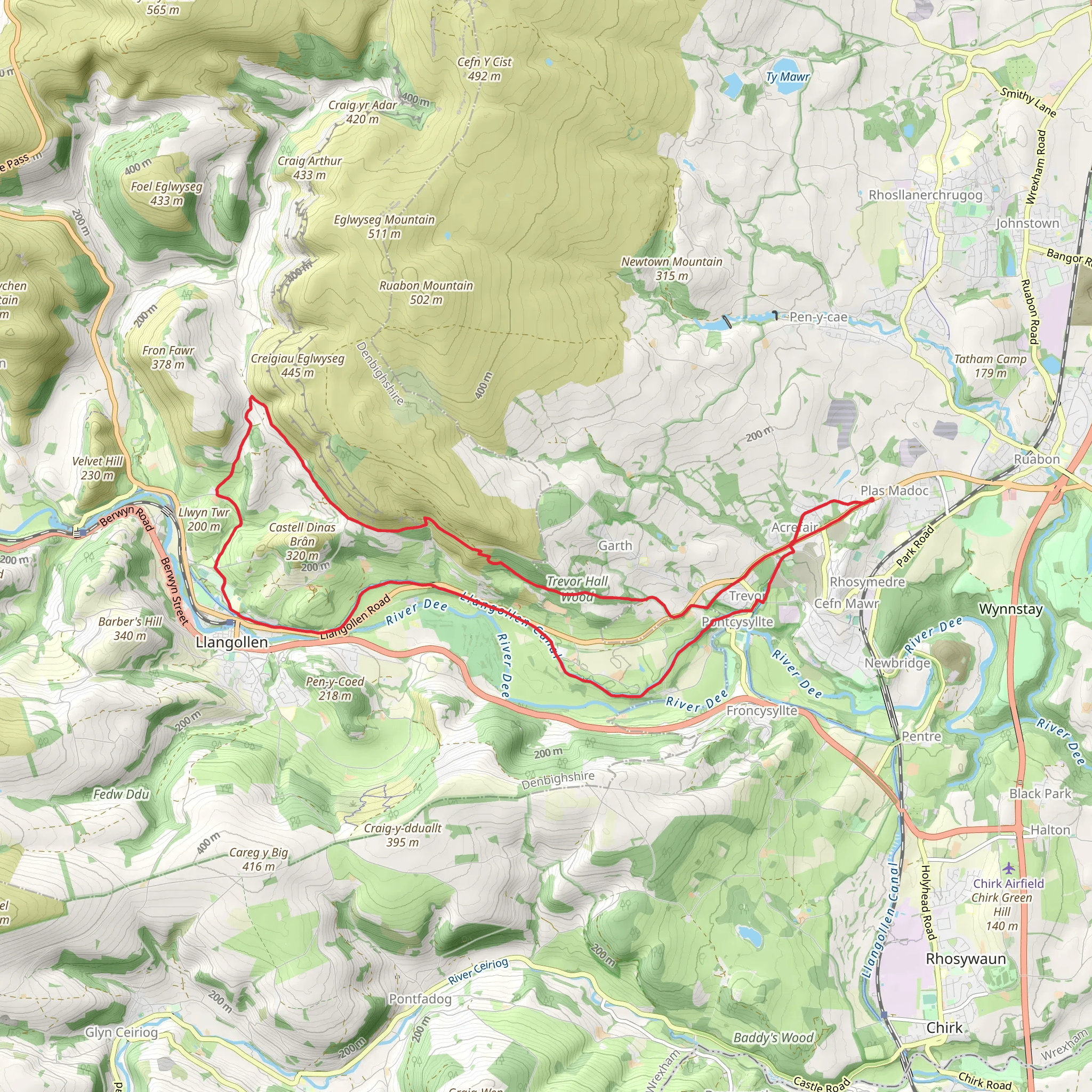 Hampton arm towards world's end down to llangollen and across llangollen Canal Loop mobile static map