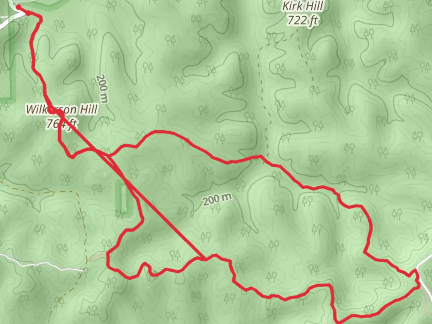 An image depicting the trail Wilkerson Hill via Nebo Ridge Loop Trail and its surrounding area.