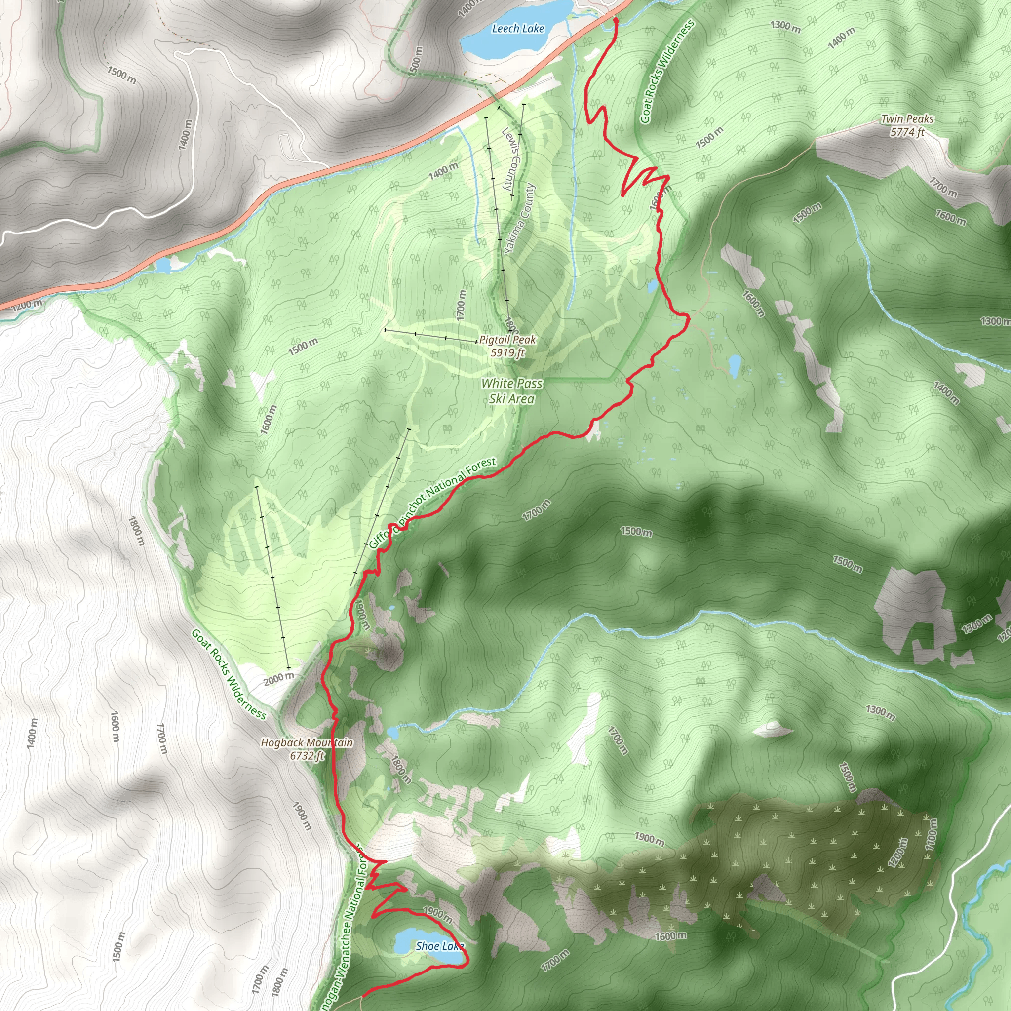 Shoe Lake Trail via Pacific Crest National Scenic Trail mobile static map