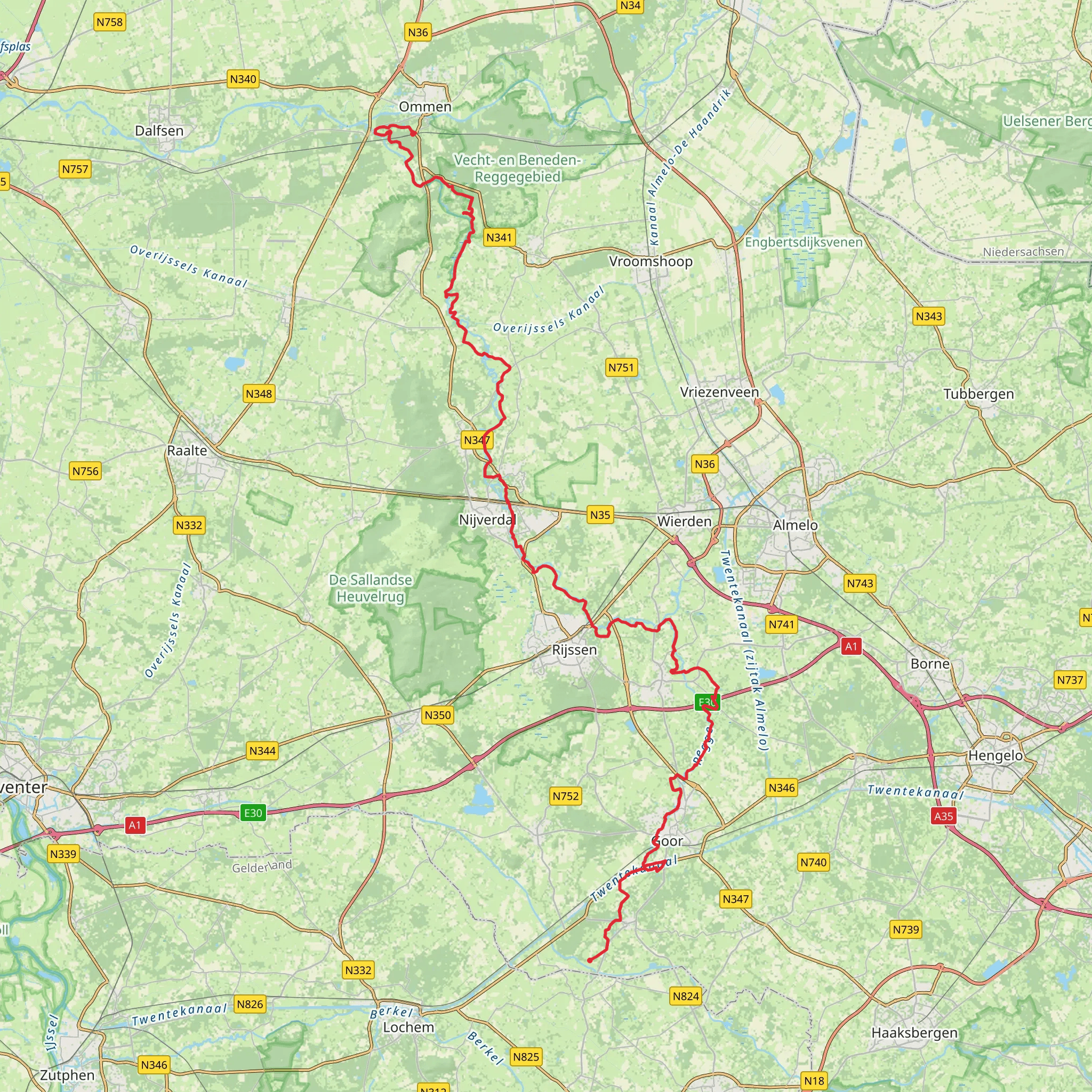 Ommen to Westervlierderblok via Kasteel Eerde, Velderberg and Nieuw Koerdam mobile static map