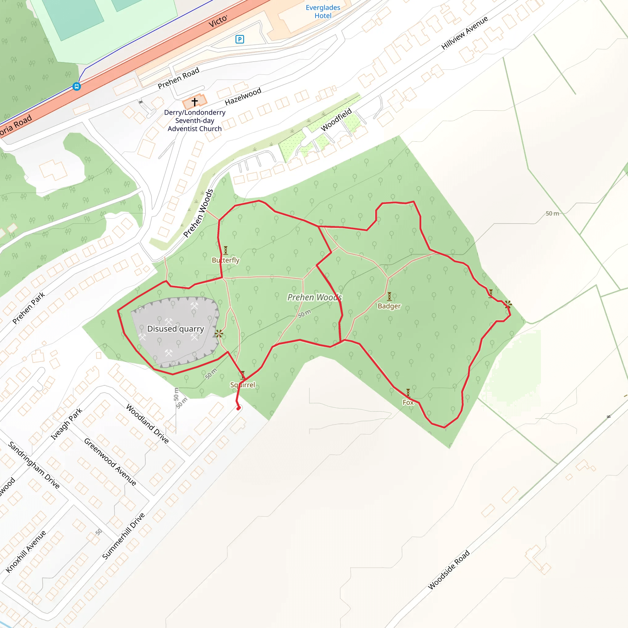 Prehen Wood mobile static map