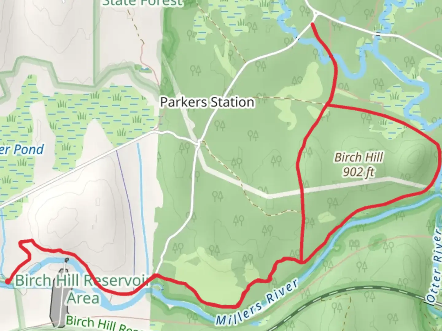 An image depicting the trail Millers River from River Road and its surrounding area.