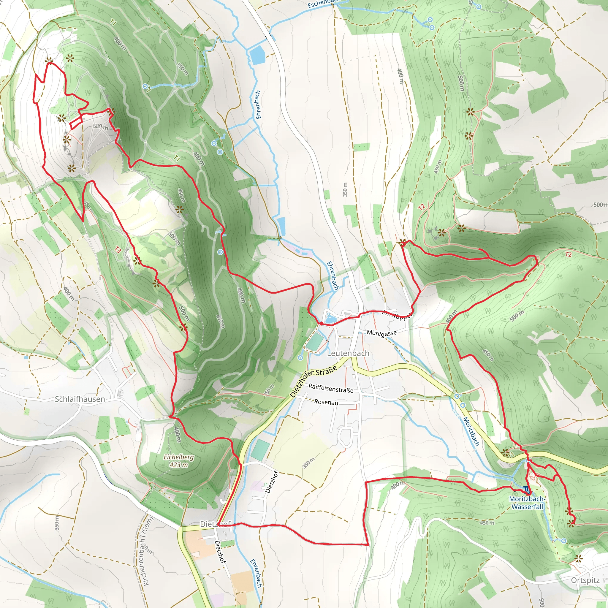 Walberla, Rodenstein, Moritzbach Wasserfall and Burgstall Burgstein via Jubilaeumsweg mobile static map