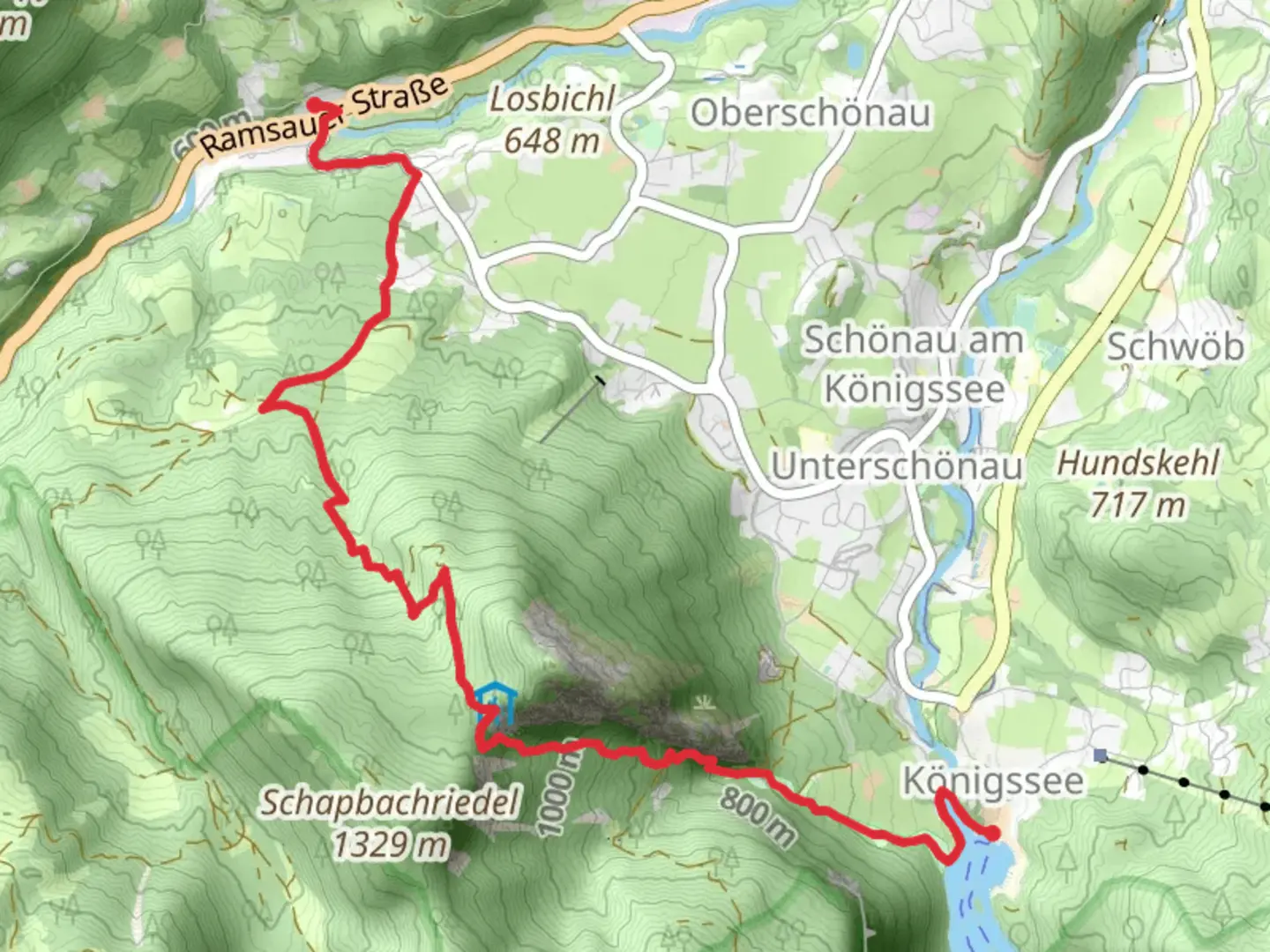 An image depicting the trail Königssee to Engedey Via Alpina Purple and its surrounding area.