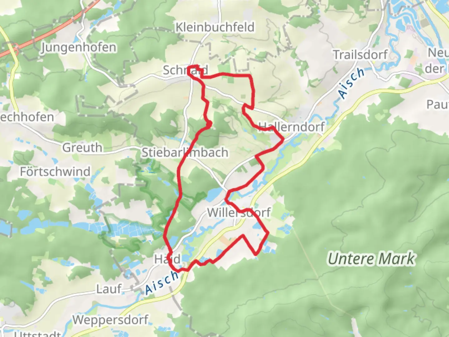 An image depicting the trail Kreuzberg and Langenbachgrund und Haarweiherkette Loop and its surrounding area.
