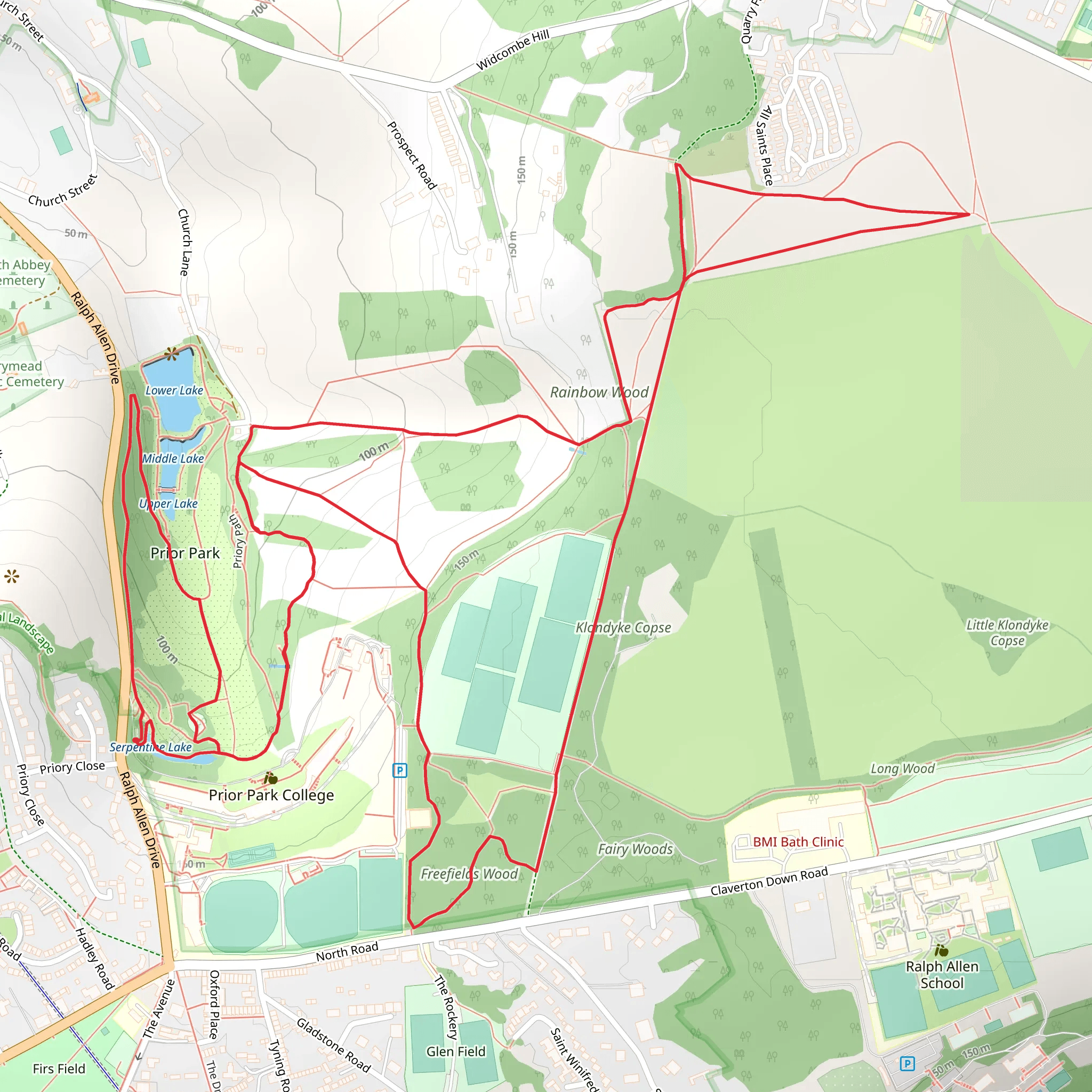 Serpentine Lake, Freefield Wood, Rainbow Wood and Upper Lake mobile static map