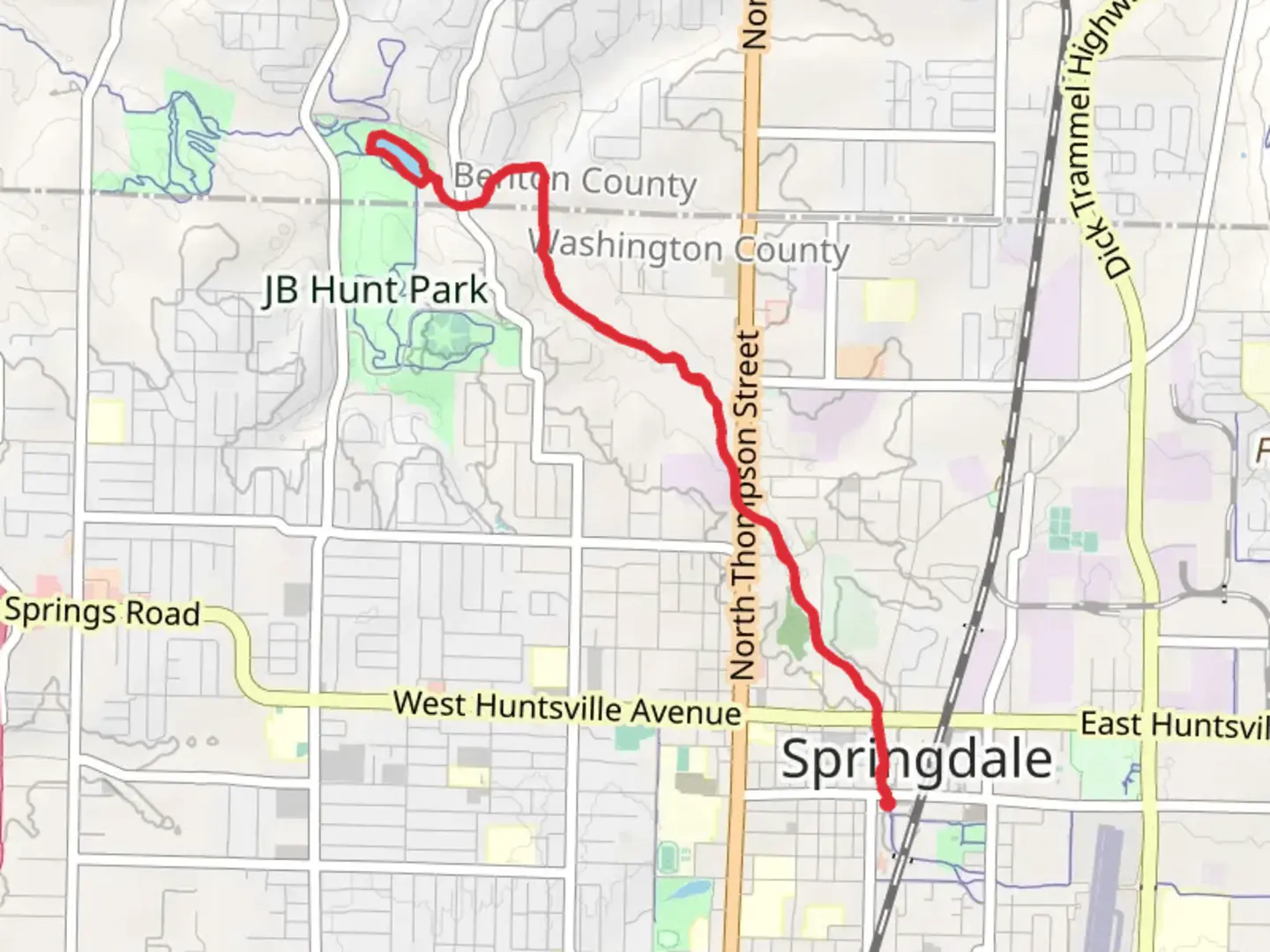An image depicting the trail Razorback Regional Greenway to Lake Springdale and its surrounding area.