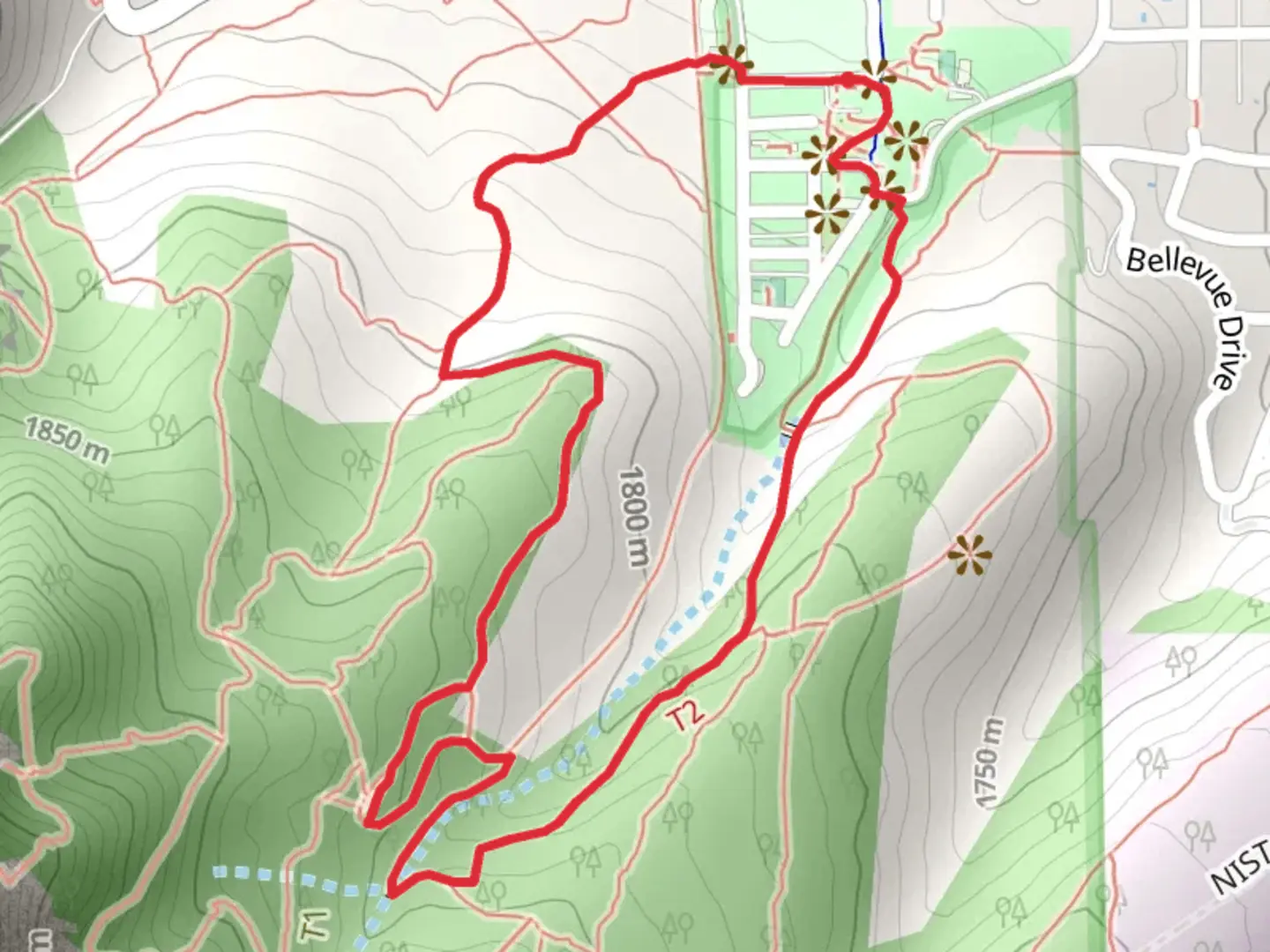 An image depicting the trail McClintock Upper, Bluebell Road and Chautauqua Loop Trail and its surrounding area.