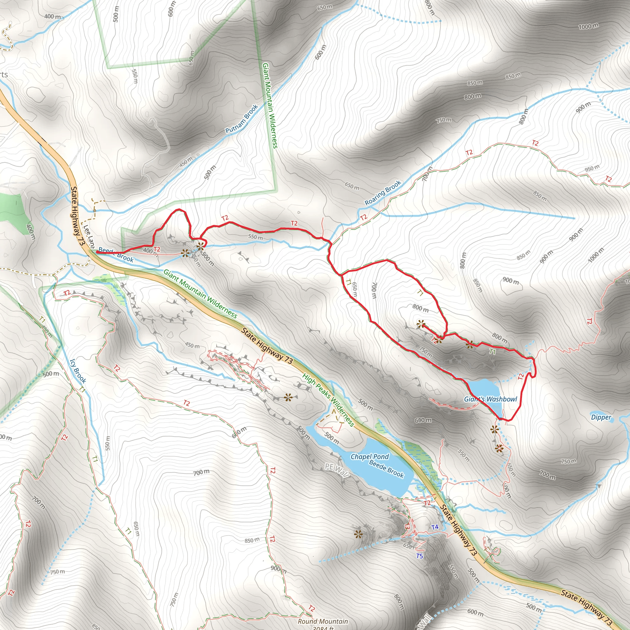 Nubble, Roaring Brook Falls and Giant Washbowl Loop mobile static map
