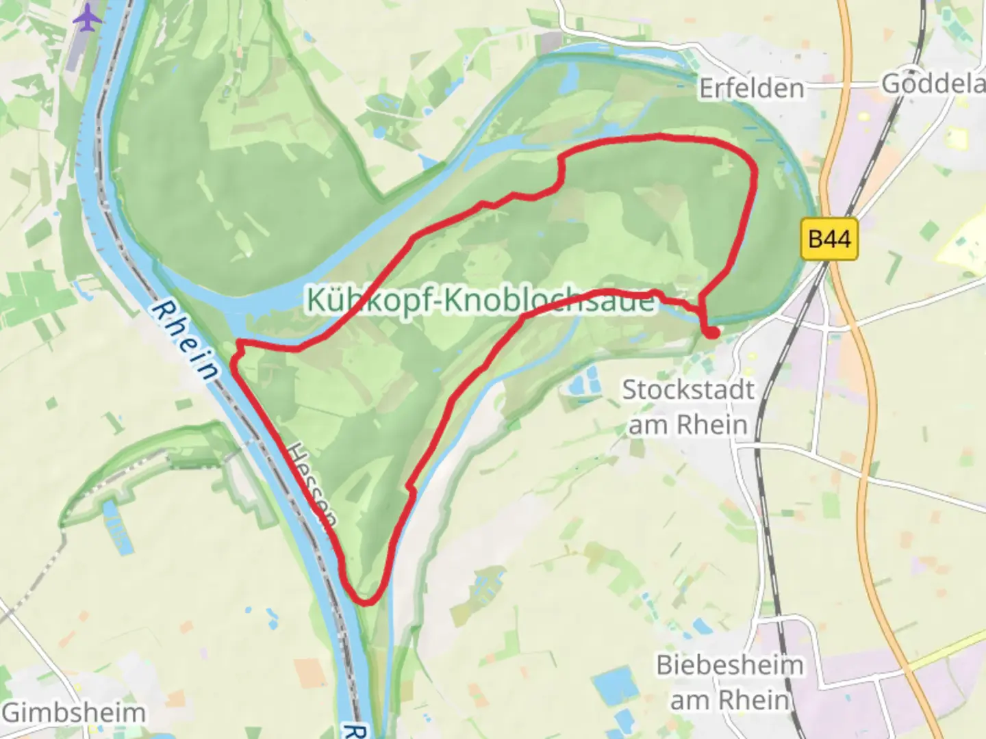 An image depicting the trail NSG Kushkopf Knoblochsaue Loop and its surrounding area.