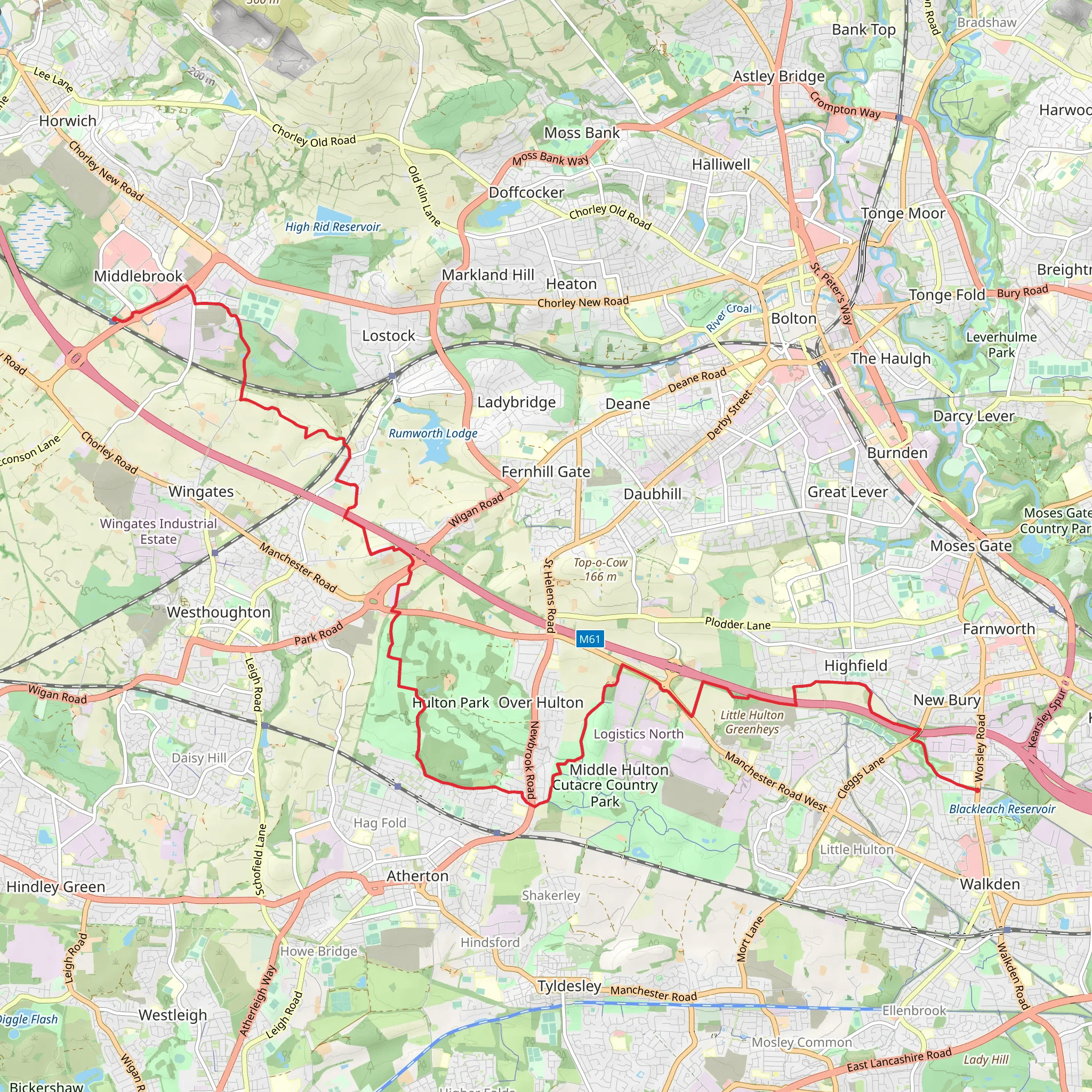 Walkden to Horwich Parkway Walk mobile static map