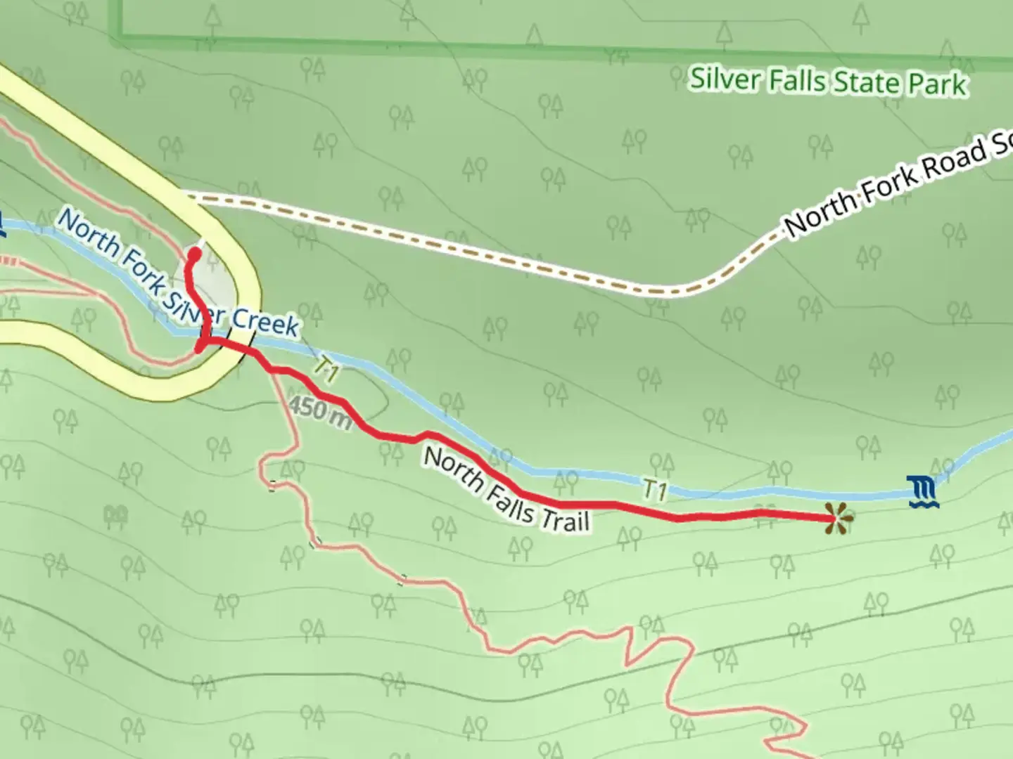An image depicting the trail North Falls Trail and its surrounding area.