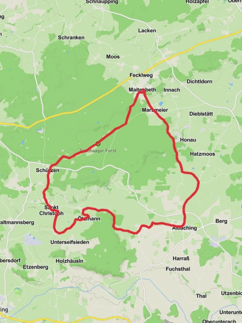An image depicting the trail Grobhaager Forst Loop from Maitenbeth and its surrounding area.