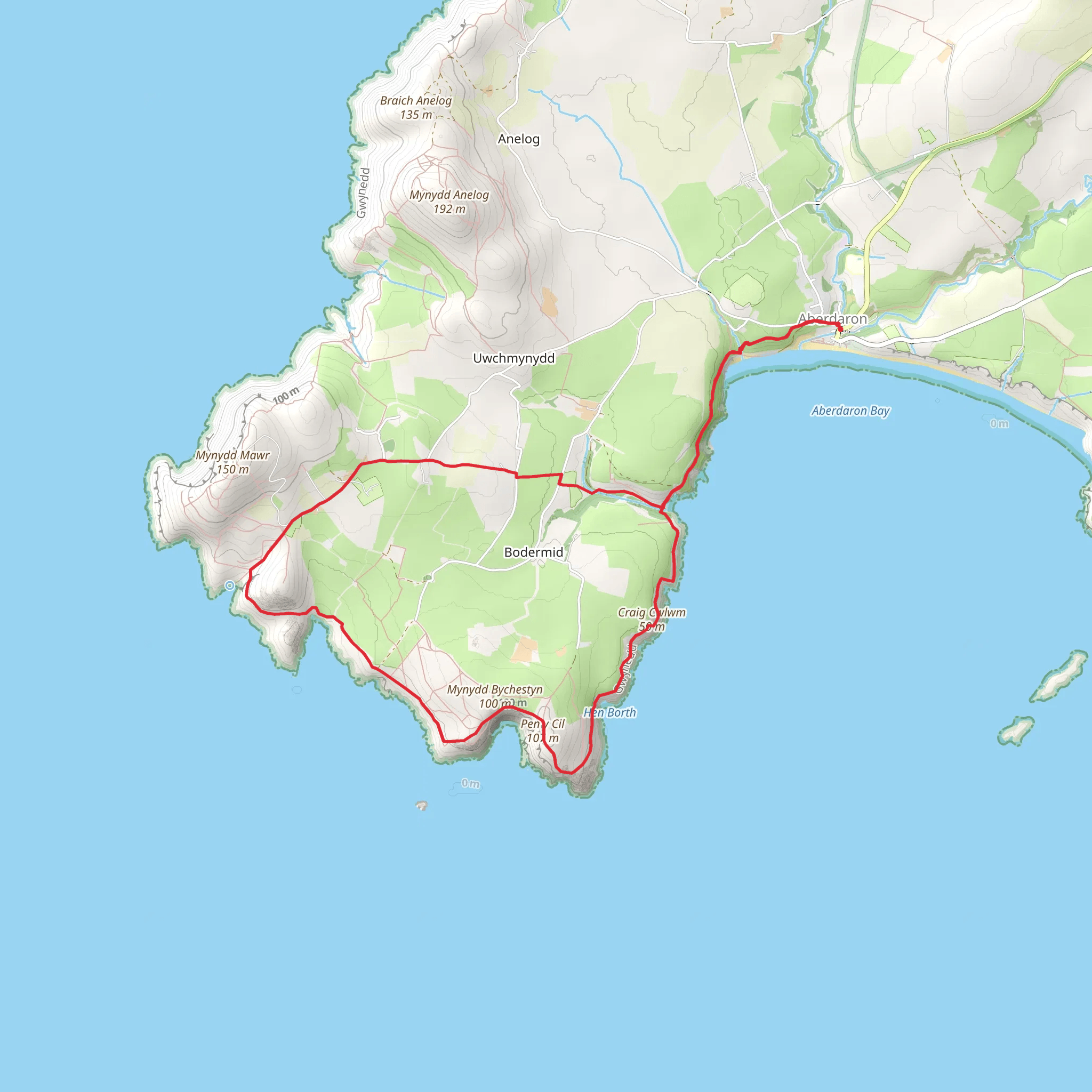 Aberdaron - Mynydd Mawr and Porth Meudwy Circular mobile static map
