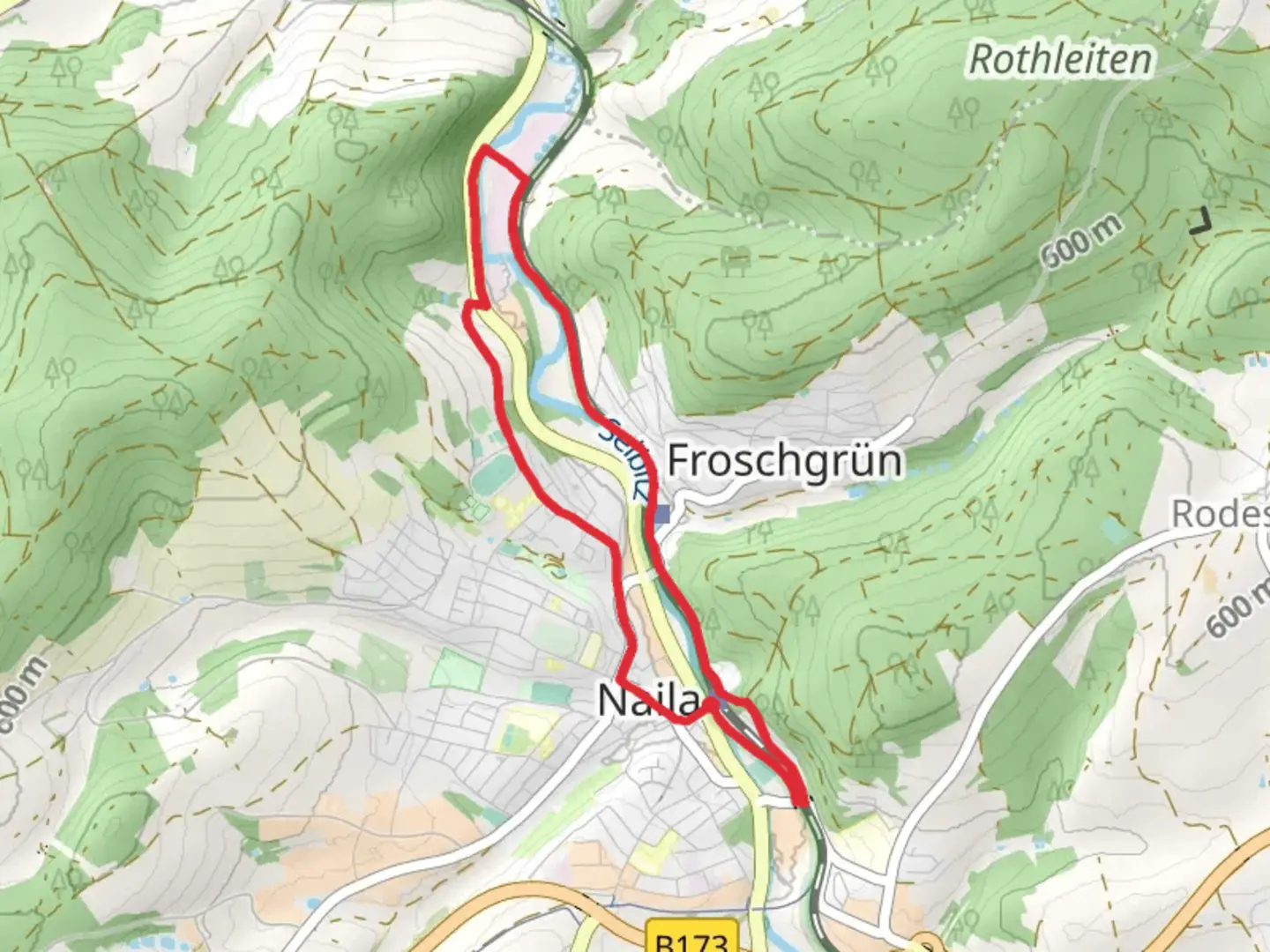 An image depicting the trail Hohlstein Weg and Weißer Fels Weg and its surrounding area.