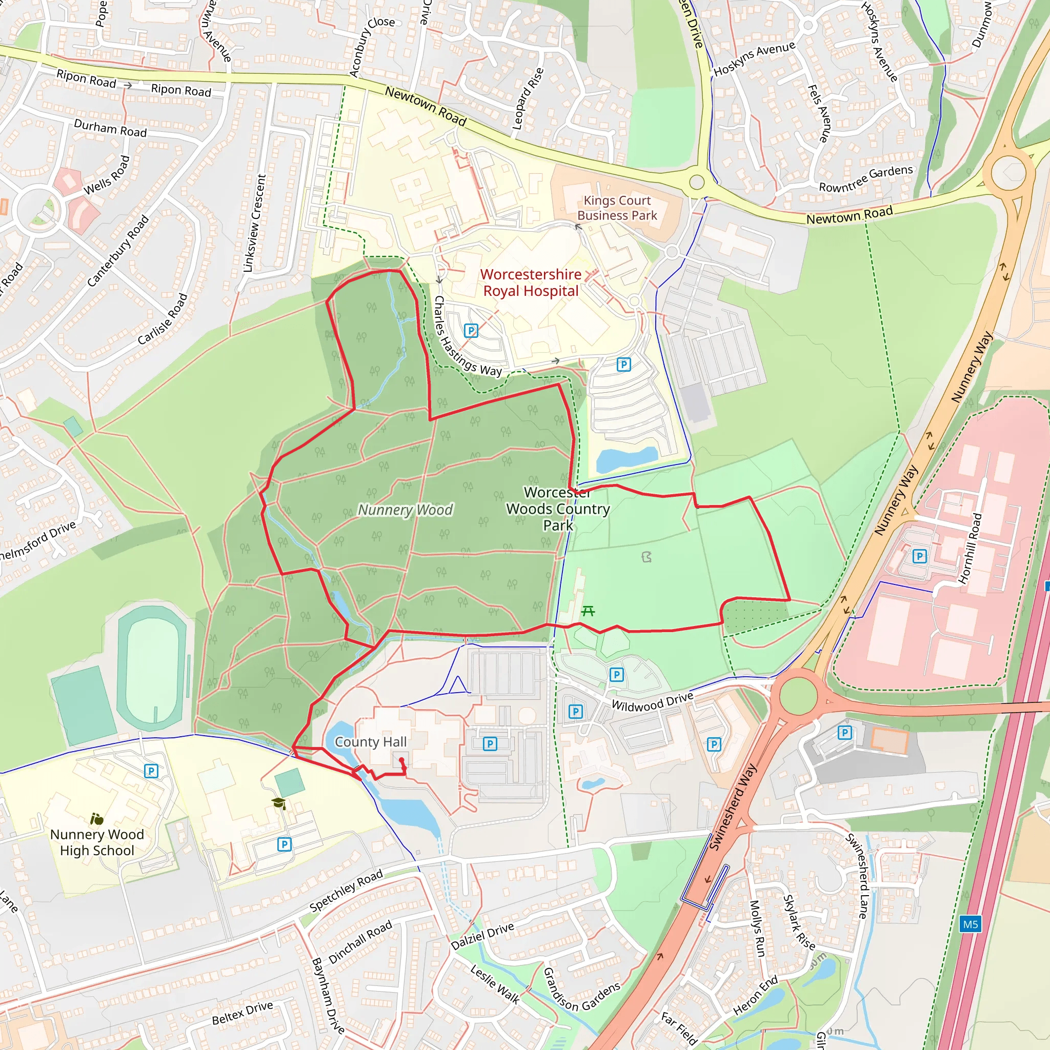 Worcester Woods COuntry Park Loop from Country Hall mobile static map