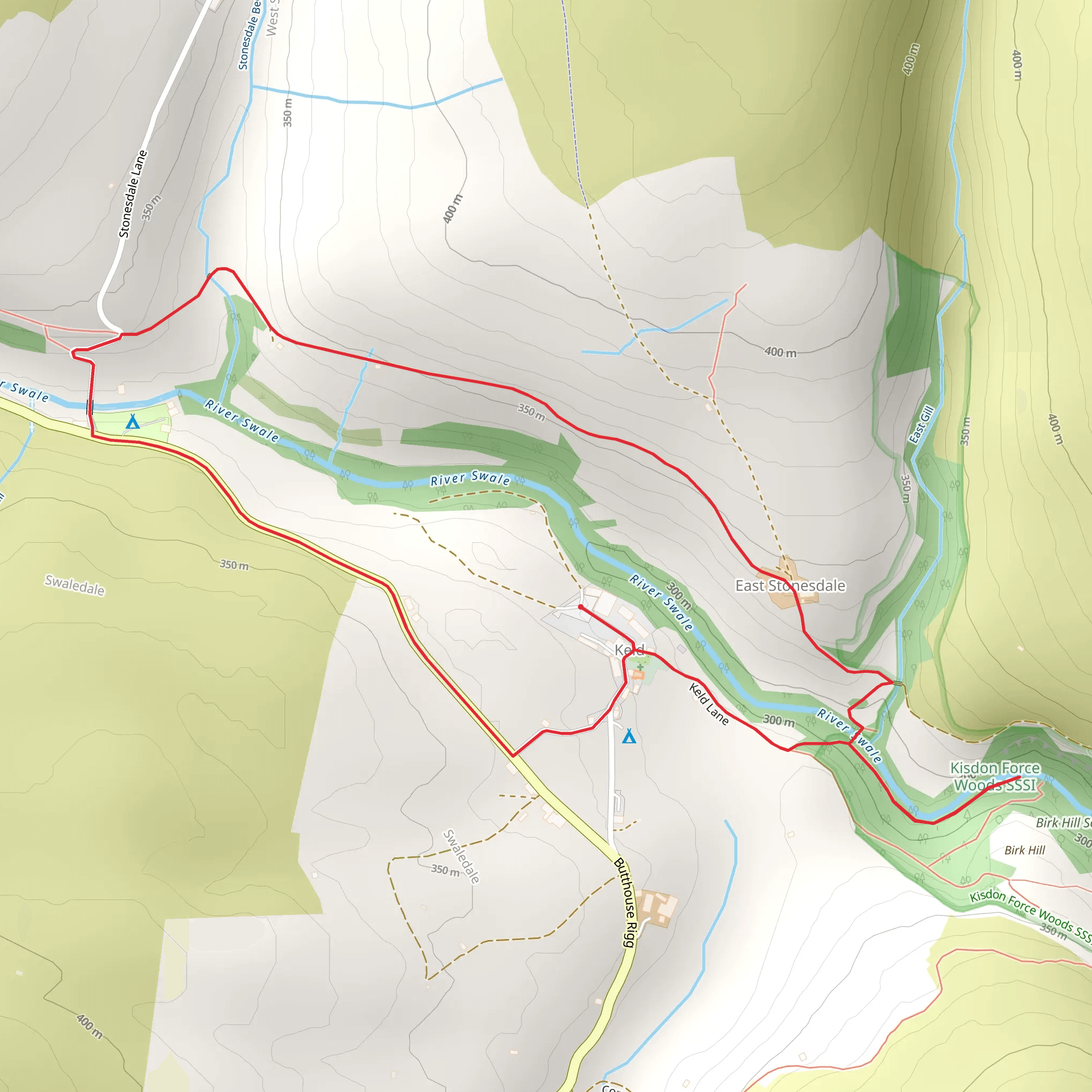 Keld and the River Swale Waterfalls mobile static map